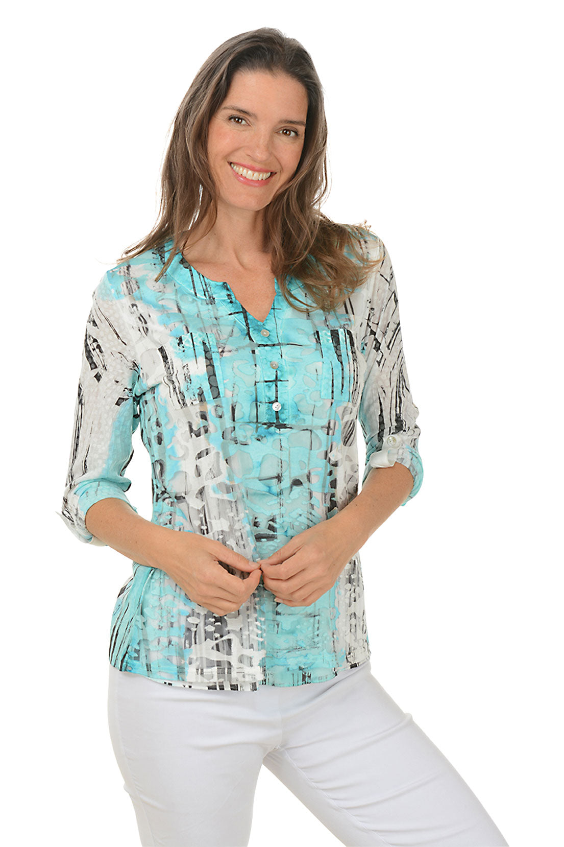 Elegant Petite Sketch Lines Double Pocket Burnout Blouse for Women - Stylish Casual & Office Wear Blouse for Everyday Fashion