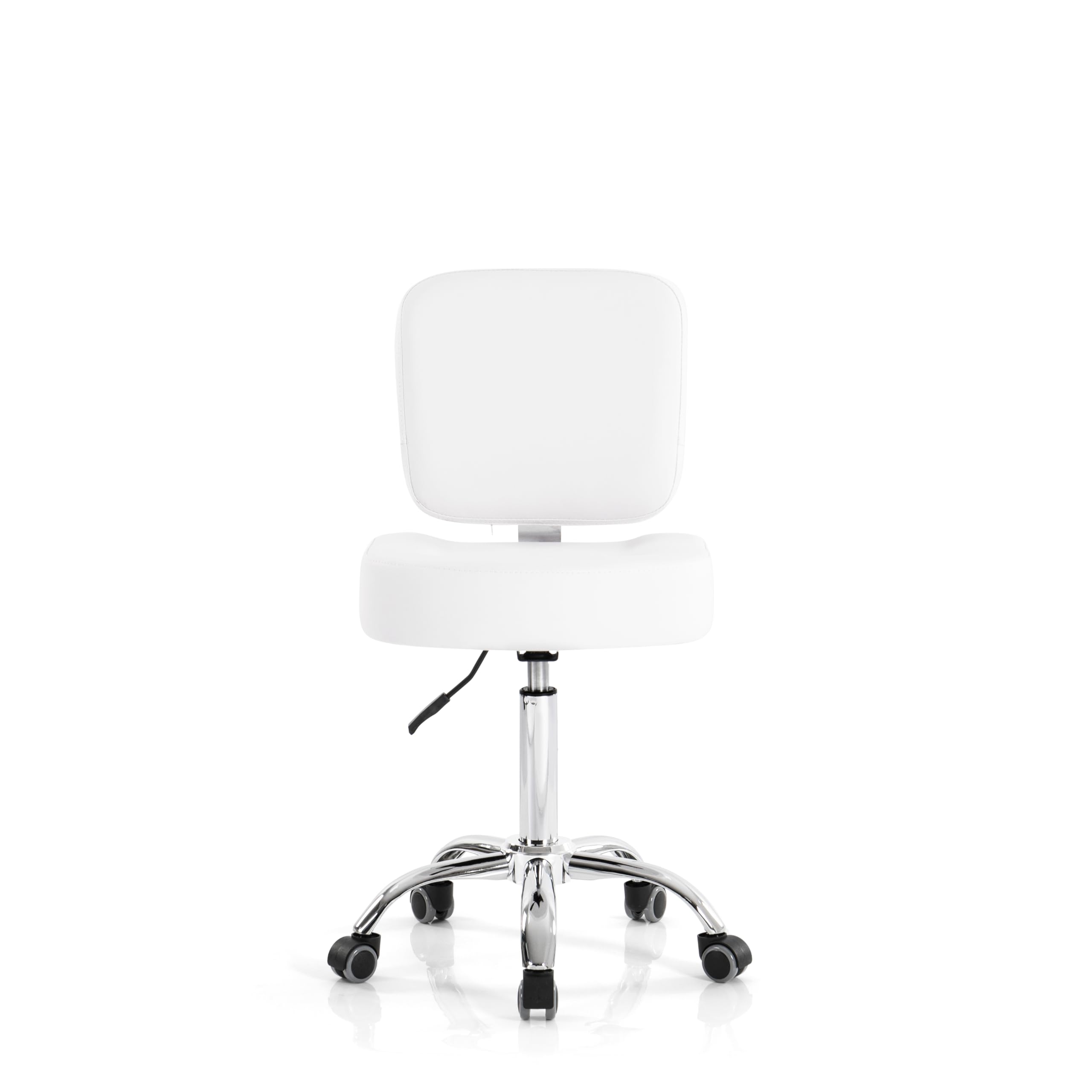 Adjustable Height Hydraulic Salon Stool with 360° Rotation & Backrest - Rolling Medical Spa Chair for Beauty, Tattoo, Pedicure - White (Perfect for Home Office, Salon & Spa Use)