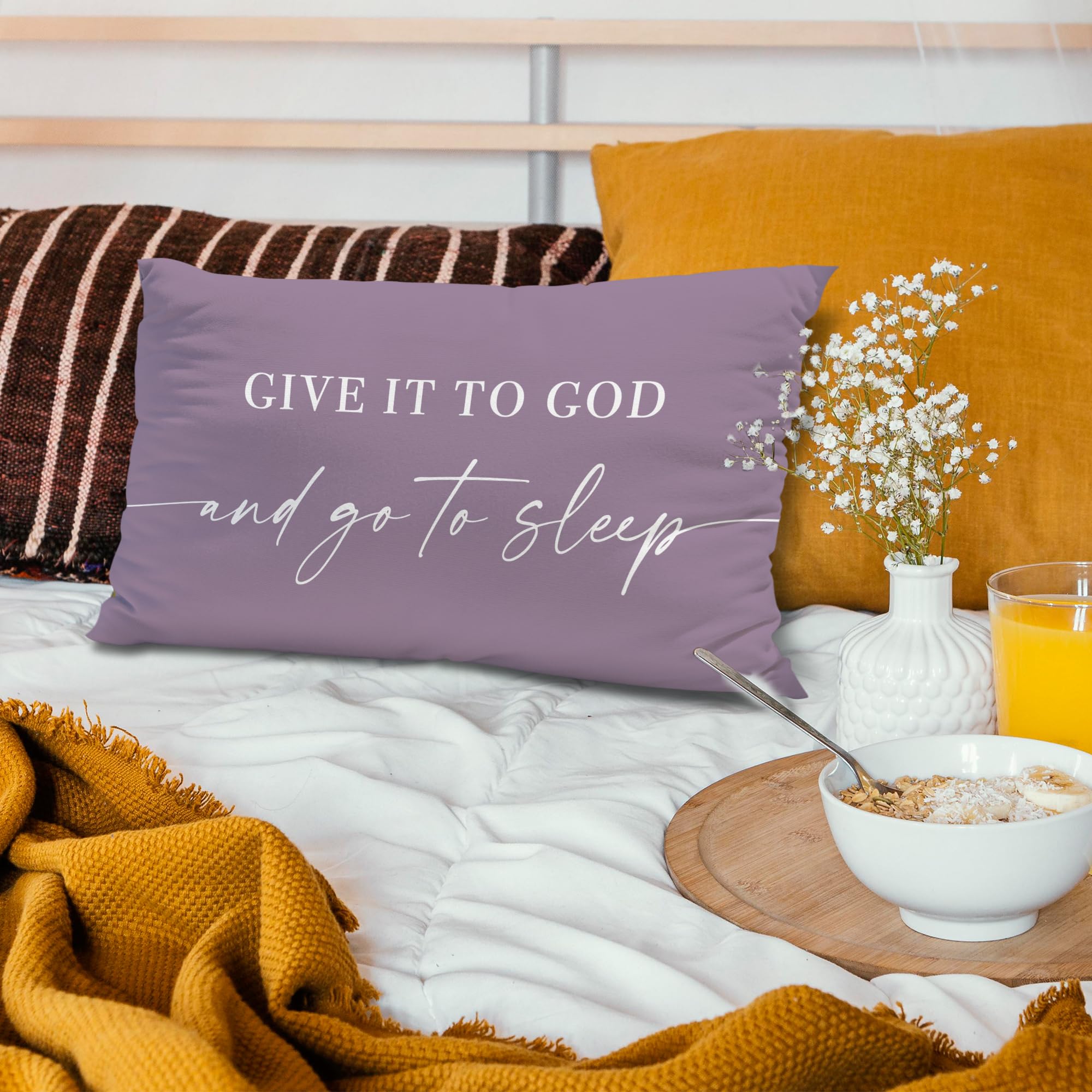 Knibeo 'Give It to God and Go to Sleep' Decorative Pillow Cover 12x20 Inch - Soft Throw Pillow Case for Bed, Couch & Sofa - Medium Grey Home Decor for Bedroom, Living Room & Nursery