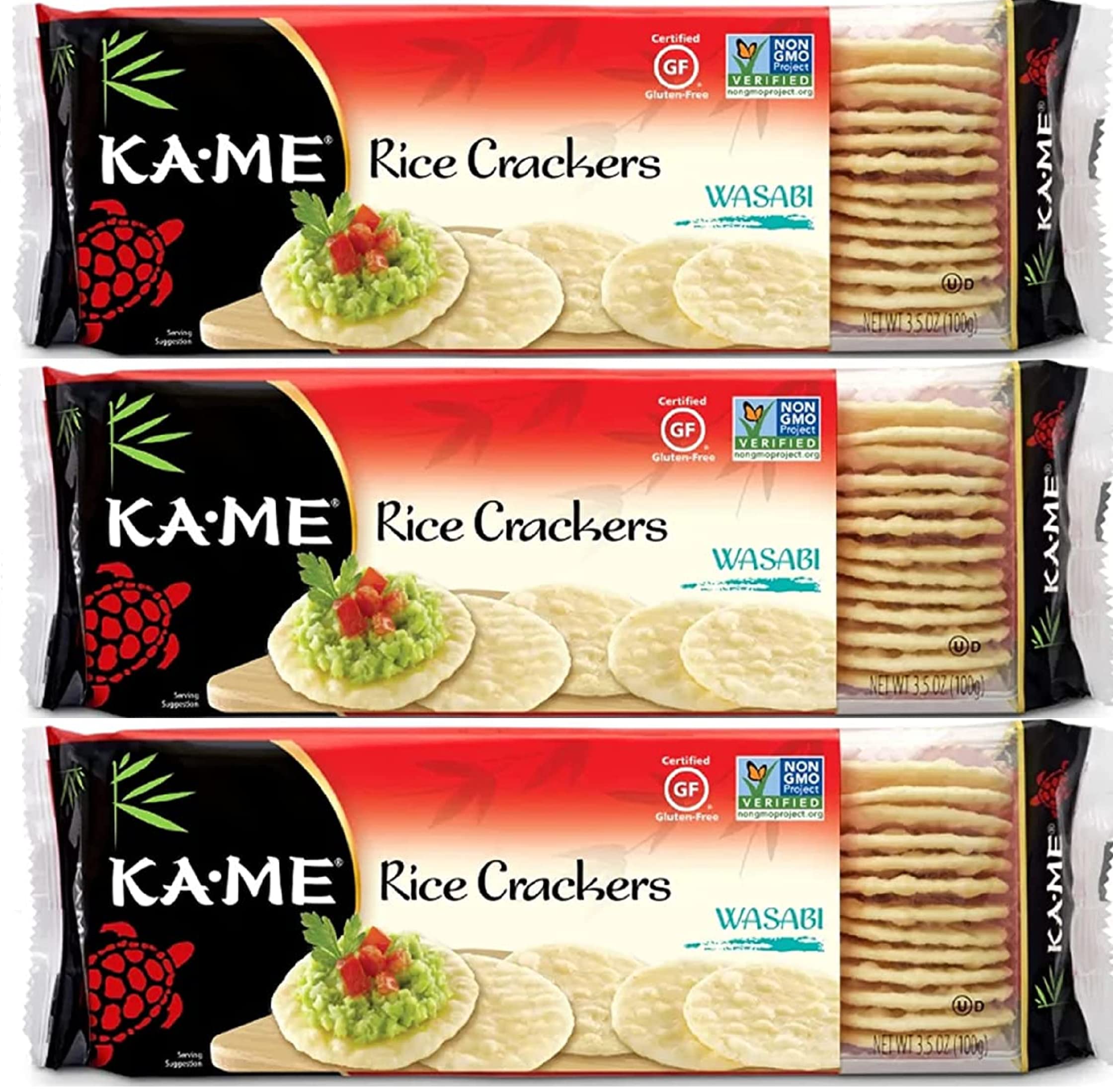 KA-ME Wasabi Rice Crackers 3.5 oz (3 Pack) - Gluten-Free, Non-GMO Snacks with Authentic Asian Ingredients, No Artificial Flavors or Colors - Perfect for Parties, Office Snacks & Asian Cuisine Pairing