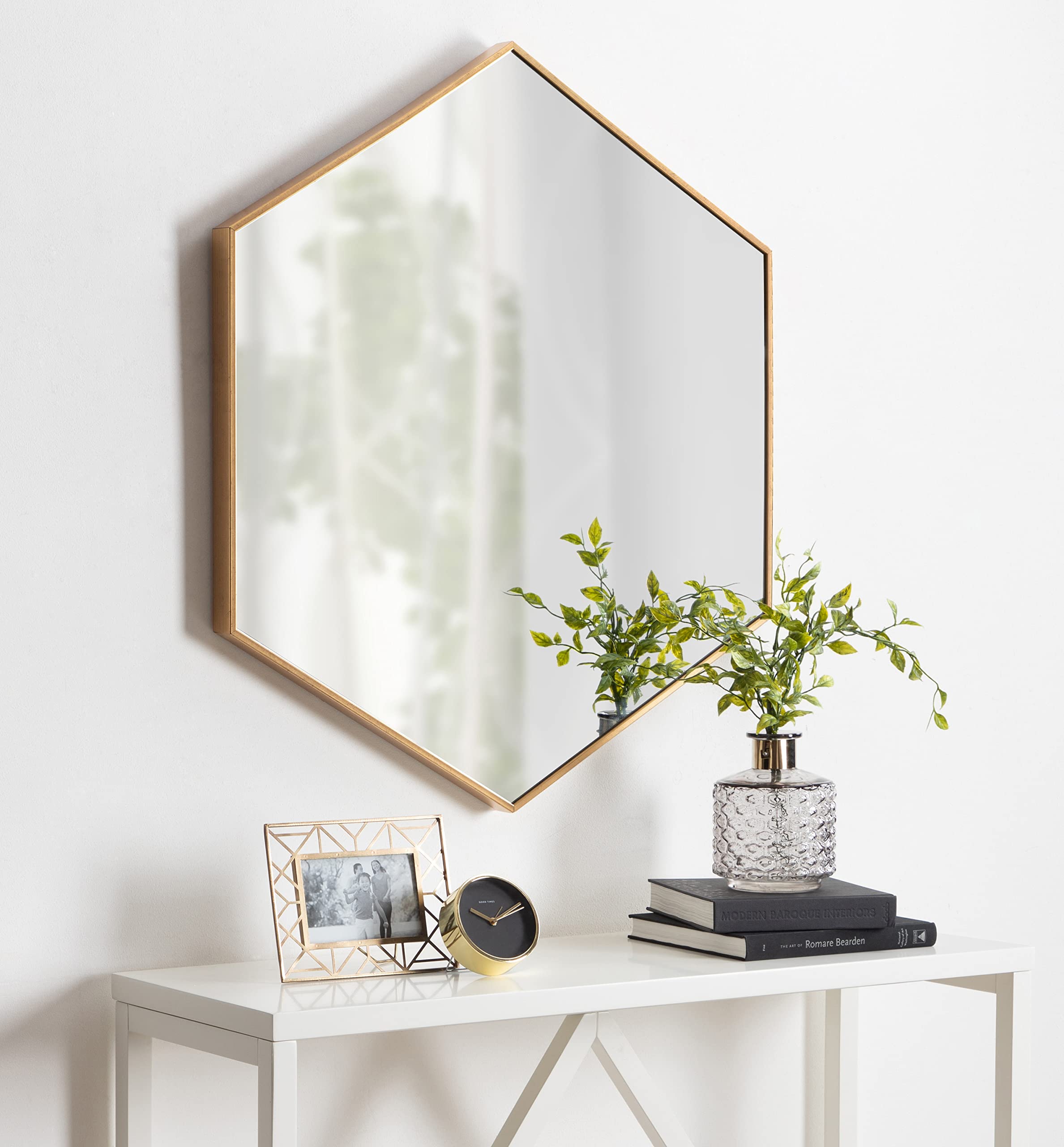 Hexagon Wall Mirror 30.75x34.75 Inches - Gold 6-Sided Decorative Mirror for Living Room, Bedroom & Entryway - Kate and Laurel Rhodes Collection