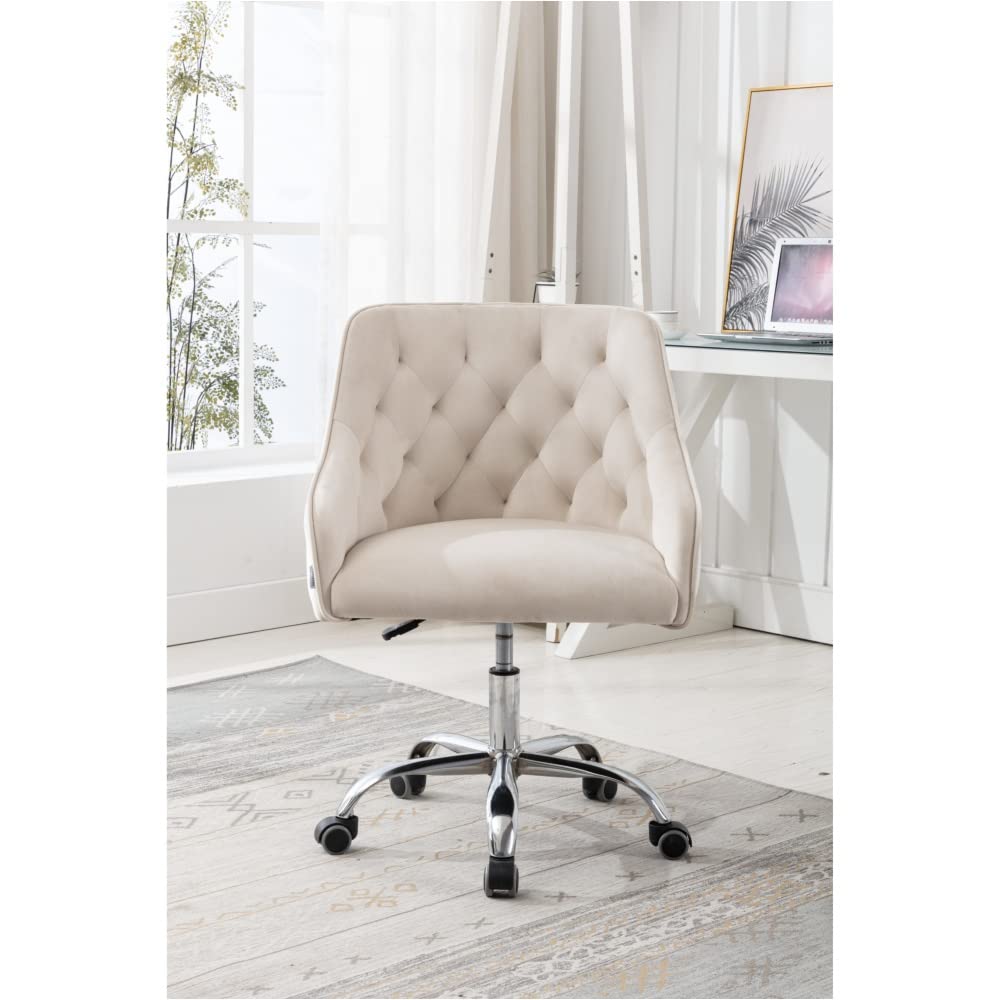 HuaZo Home Office Desk with Swivel Shell Chair - Modern Ergonomic Office Chair for Living Room & Workspace (Beige) - Perfect for Remote Work, Study & Relaxation