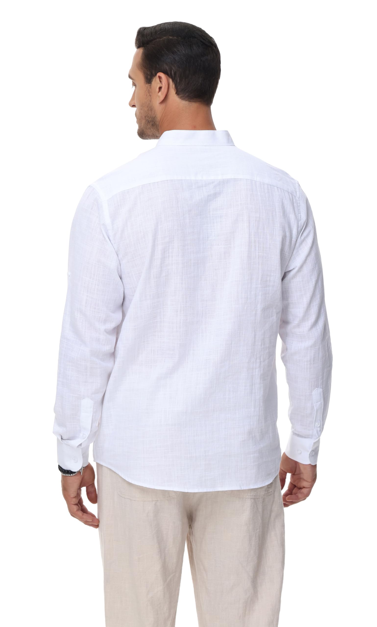 Men's Cotton Linen Shirts - Casual Lightweight Long Sleeve Henley Beach Shirts | Hawaiian Style Summer T-Shirts for Outdoor Activities, Vacations & Relaxation