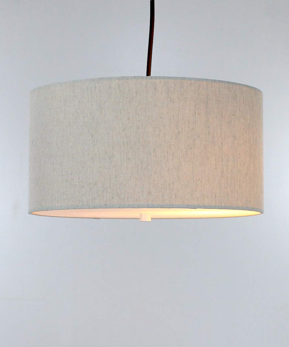 HomeConcept 2-Light Plug-in Swag Pendant with Diffuser - 14 Inch Textured Oatmeal Shade & Black Cord - Perfect for Kitchen Island, Dining Room or Bedroom Lighting