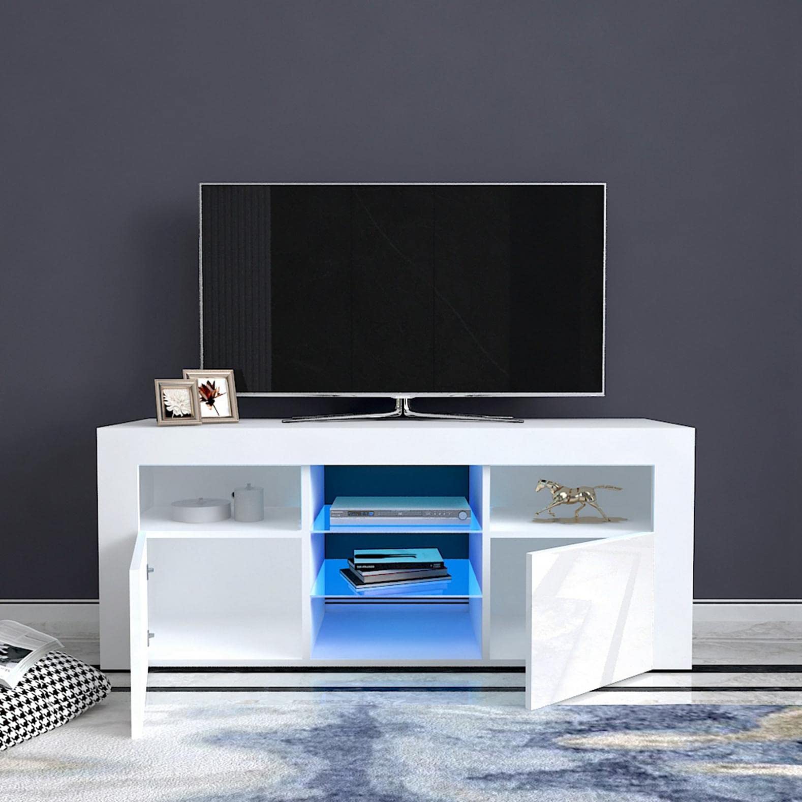 Modern White TV Stand with 20-Color LED Lights - Minimalist High-Gloss LED TV Cabinet - Creative Furniture for Living Room, Bedroom & Home Theater - US Stock Fast Delivery