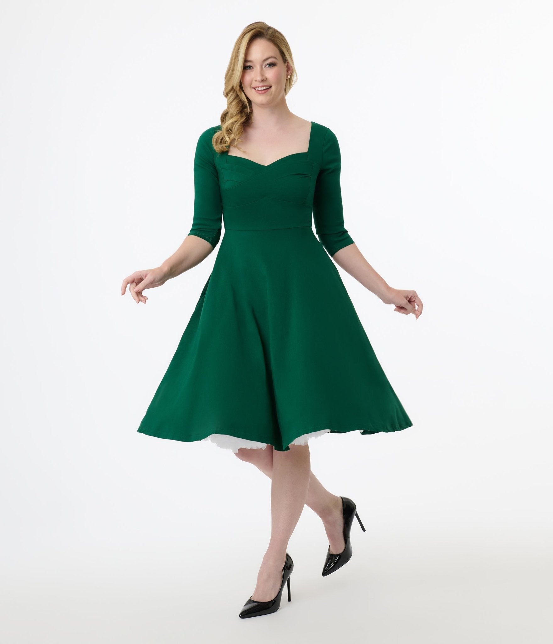 Vintage 1950s Emerald Green Pleated Bust Swing Dress - Retro Cocktail Party & Wedding Guest Dress for Women