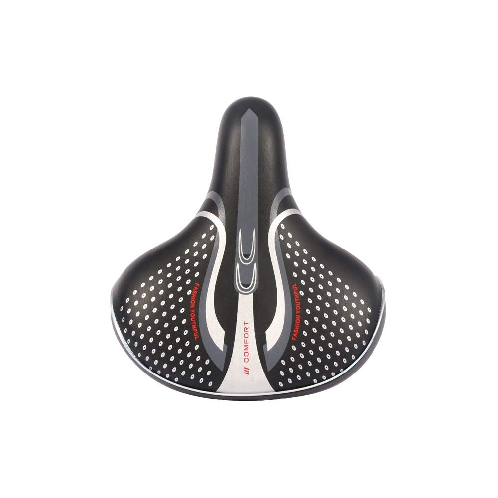 Premium Comfort Bike Seat - Thickened Wide Soft Cushion with Shockproof Design for Extra Comfort - Ideal for MTB, Mountain Bike, Folding Bike, Road Bike & Exercise Bikes - Perfect for Long Rides, Commuting & Indoor Cycling (Black)