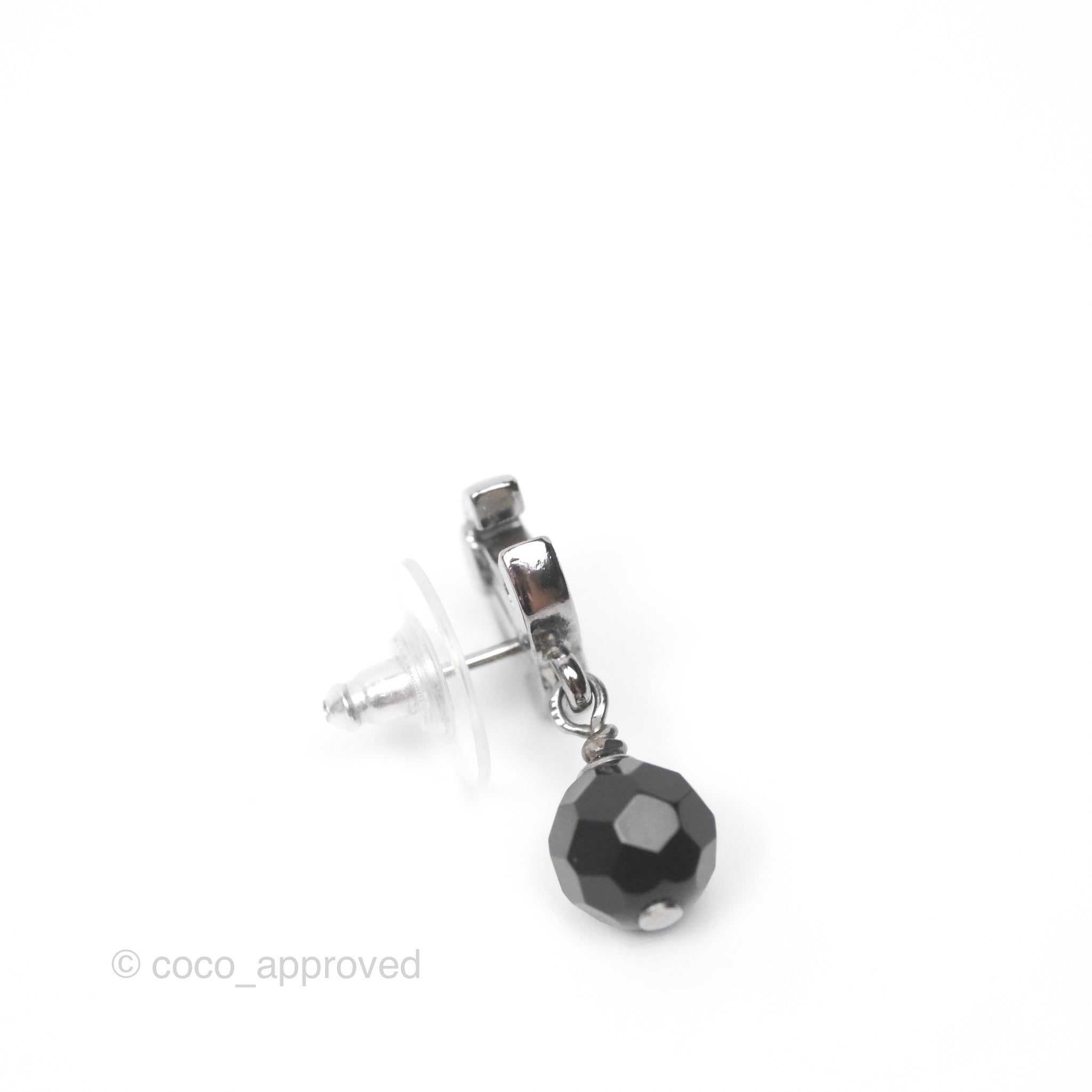 Chanel CC Black Bead Drop Earrings - Dark Silver 10V | Luxury Fashion Jewelry for Women | Perfect for Parties, Weddings & Special Occasions