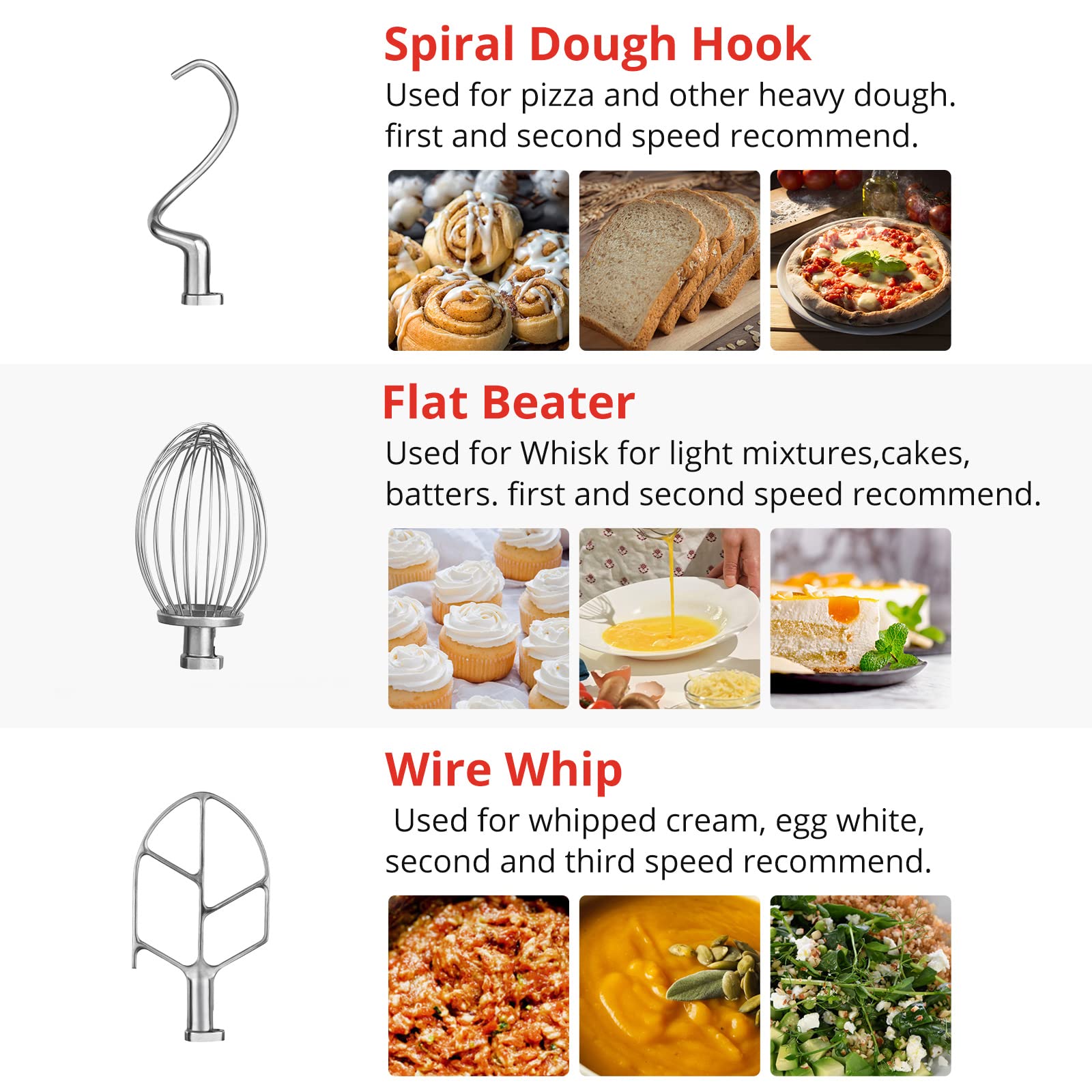 Commercial Food Mixer 10Qt 450W - 3-Speed Heavy Duty Stand Mixer with Stainless Steel Bowl, Dough Hook & Whisk - Professional Kitchen Equipment for Bakeries, Restaurants, Pizzerias - Ideal for Kneading Dough, Mixing Batters & Whipping Creams