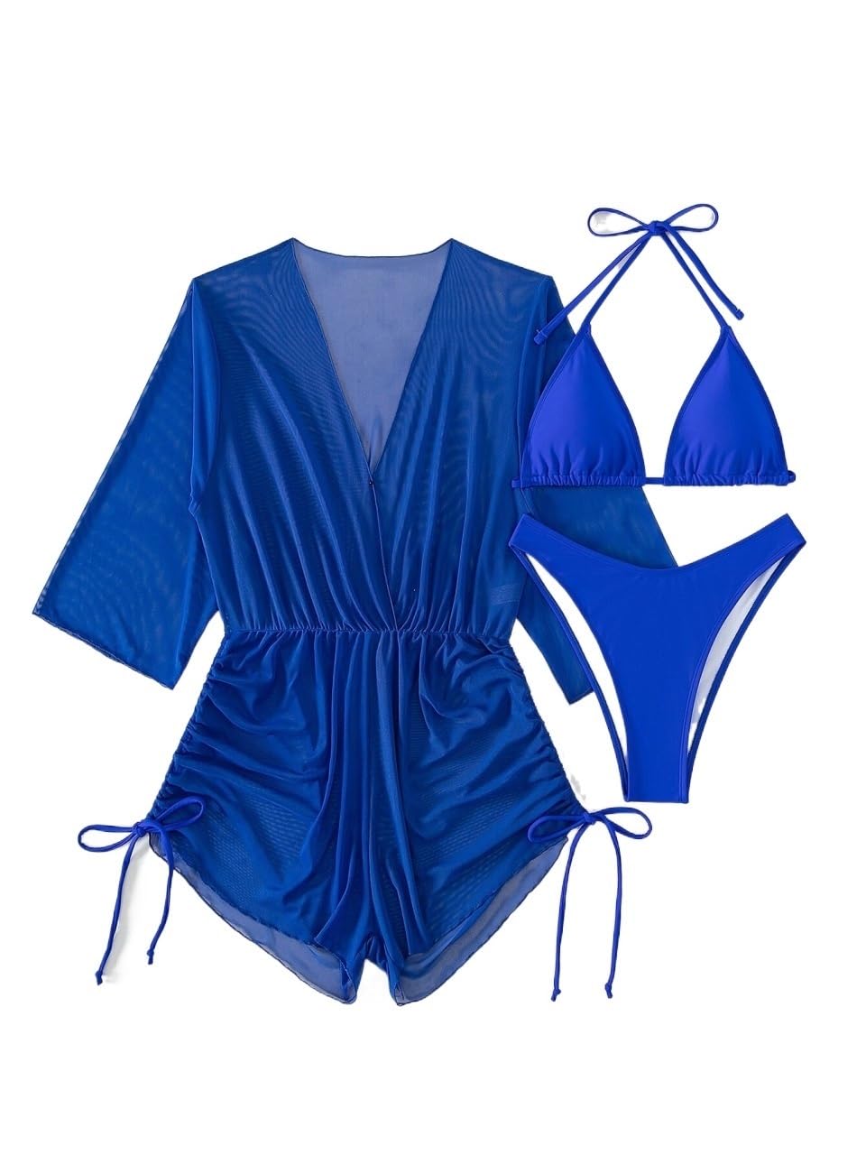 Women's 3-Piece Halter Bikini Set with Cover Up - Plain Swimwear for Beach, Pool & Vacation | Summer Swimsuits for Women