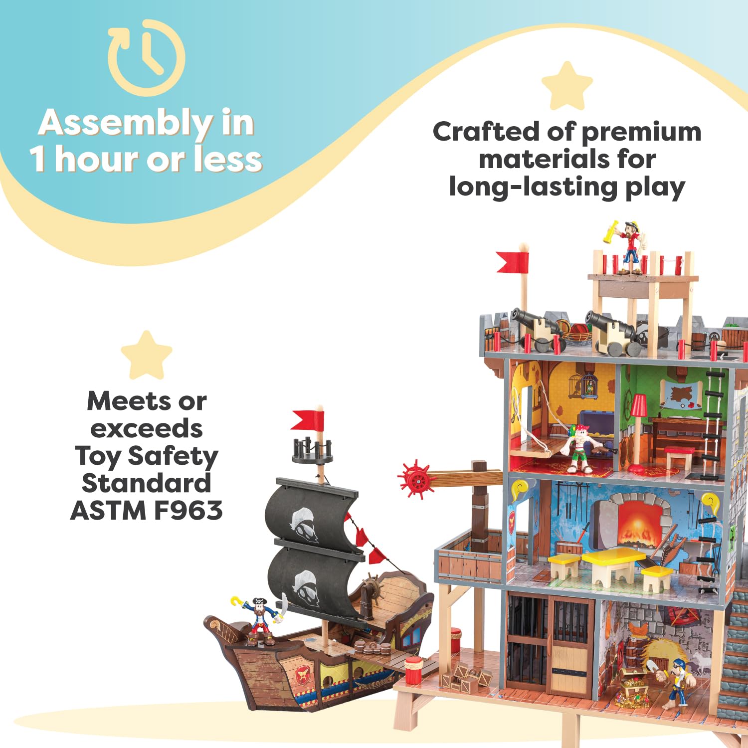 KidKraft Pirate's Cove Wooden Ship Play Set with Lights & Sounds - 17-Piece Pirate Toy Accessories - Best Gift for Boys & Girls Ages 3+ - Imaginative Play for Kids' Bedroom, Playroom & Outdoor Adventures