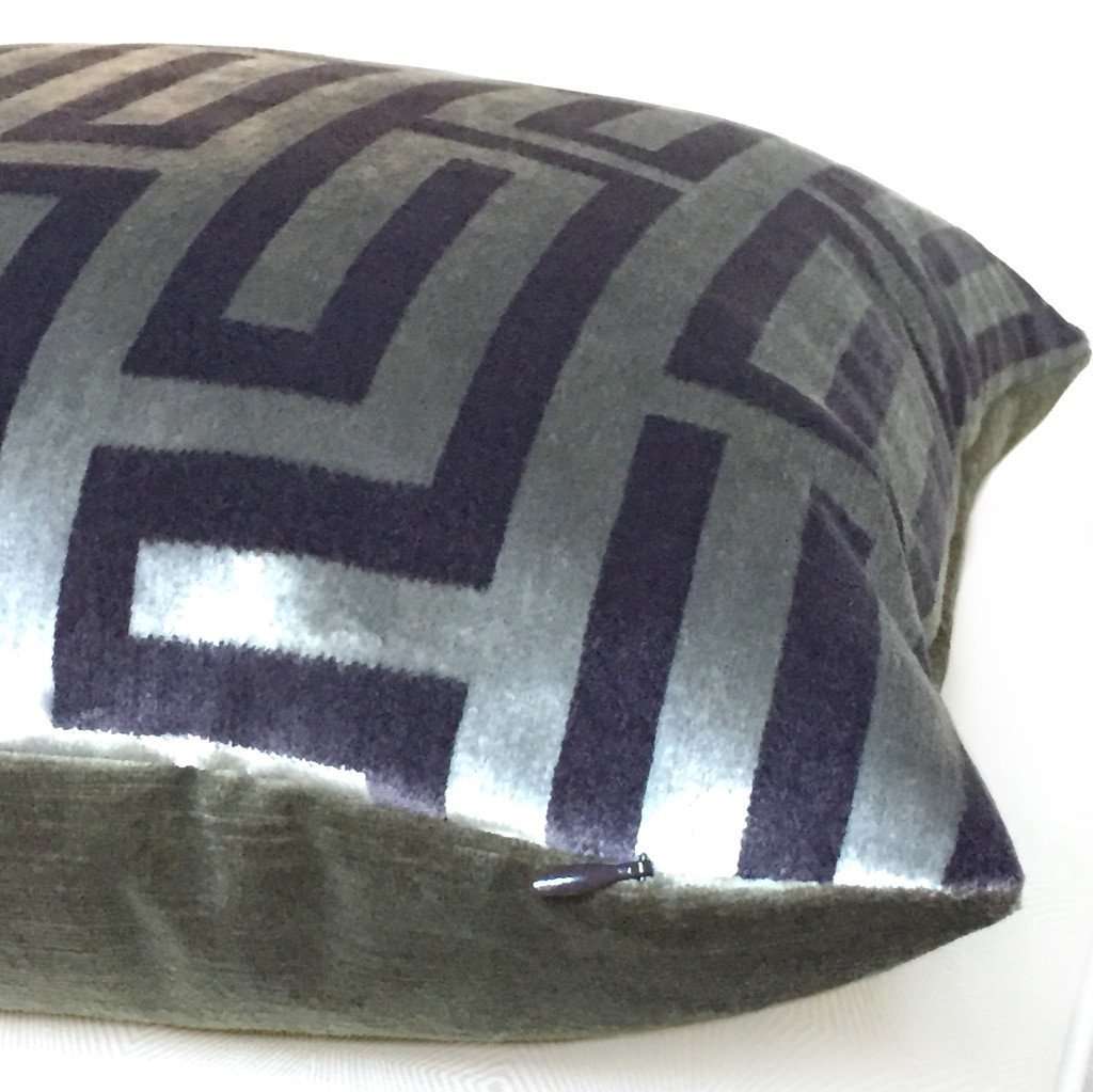 Robert Allen Velvet Maze Shale Brown Larry Laslo Velvet Pillow Cover - Luxury Decorative Throw Pillow Case for Sofa, Bed & Home Decor - Soft & Stylish Accent Cushion Cover for Living Room, Bedroom & Dorm