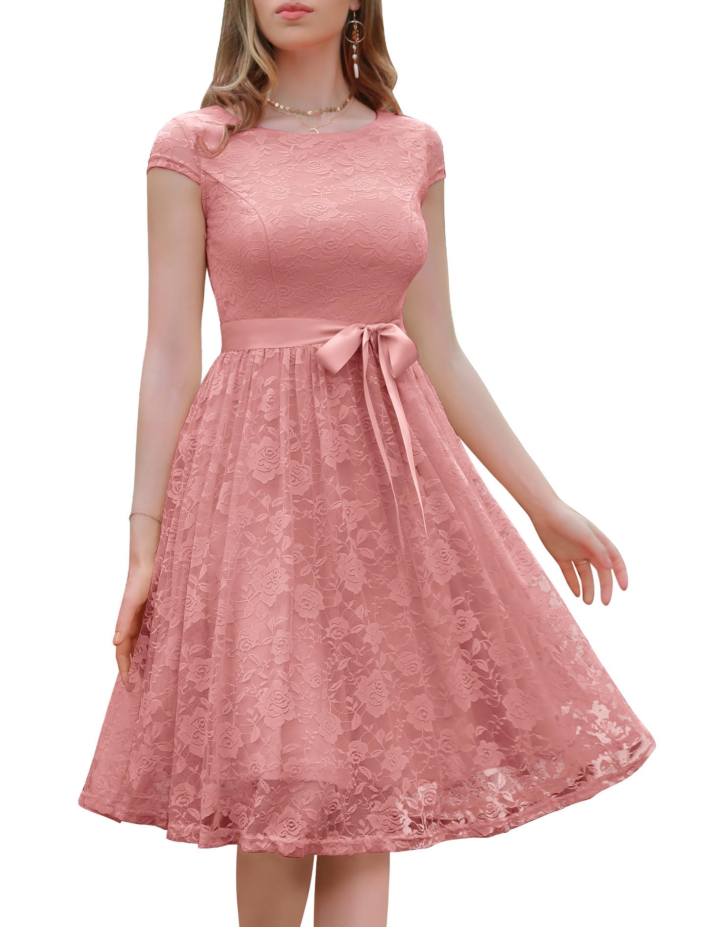 BeryLove Women's Floral Lace Short Bridesmaid Dress - Cap Sleeve A-Line Wedding Party Gown for Bridal Shower, Formal Events & Special Occasions