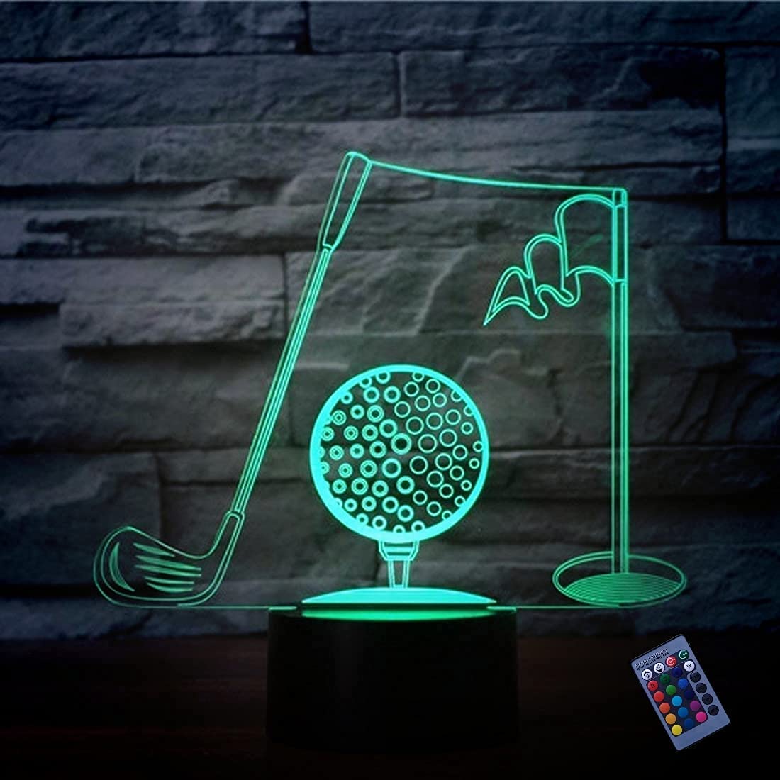 3D Golf Night Light with 16 Color Changing LED, USB Powered, Remote Control & Touch Switch - Optical Illusion Desk Lamp for Home Office Decor, Bedroom Nightlight, Game Room & Golf Lover Gifts