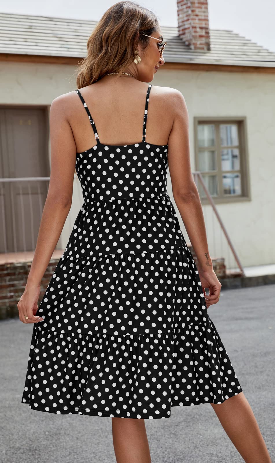 Berydress Women's Summer Spaghetti Strap Tiered Midi Dress - Wedding Guest, Casual Beach & Sun Dress - Flowy Ruffle Cotton Black Dress for Outdoor Parties, Vacations & Date Nights
