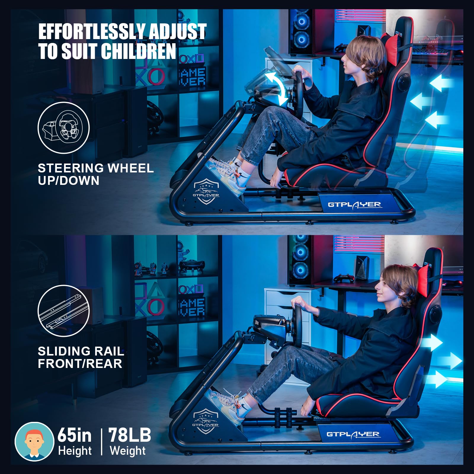 GTPLAYER Racing Simulator Cockpit with Adjustable Seat & Bluetooth Speakers - Ultra-Sturdy Alloy Steel Frame for PC/PS4/Xbox Gaming - Perfect for Home Racing Simulation & Esports Training (Red)