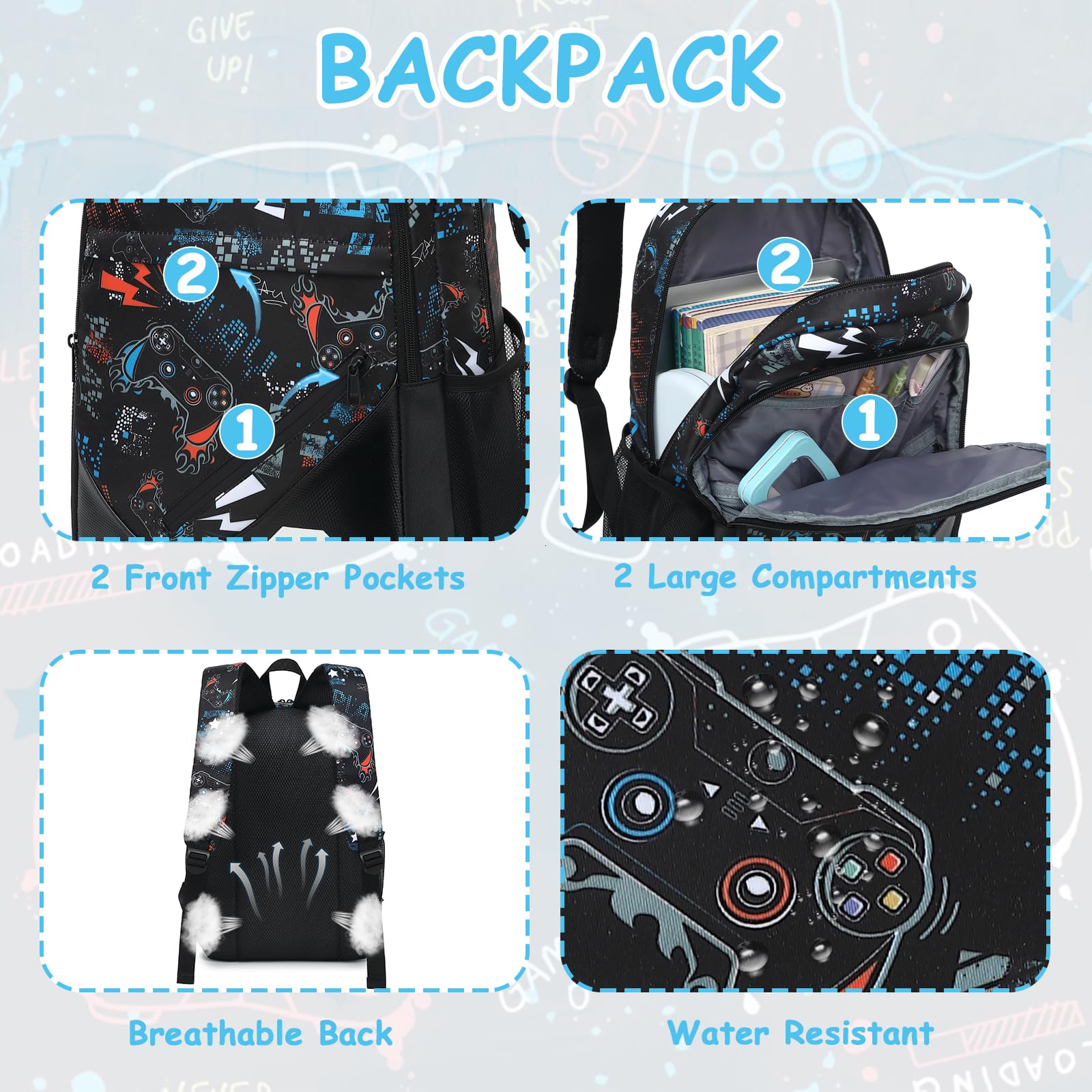CAMTOP Kids Backpack Set for School - Boys & Girls Bookbag with Lunch Box & Pencil Case - Durable Student Backpack for Elementary, Middle School & College - Perfect for Daily Use, Travel & Outdoor Activities