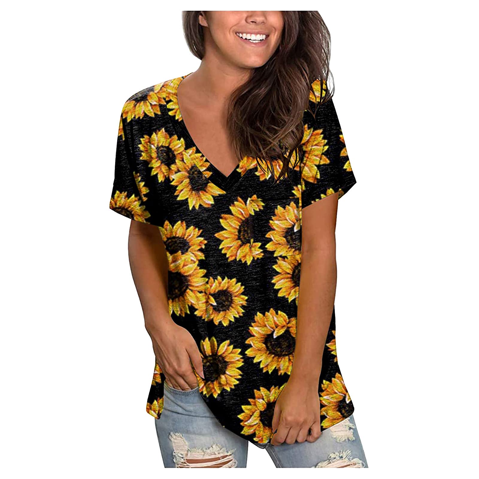 Women's Summer Short Sleeve V-Neck Casual T-Shirts - Loose Fit Blouse Tops for Beach, Travel & Everyday Wear