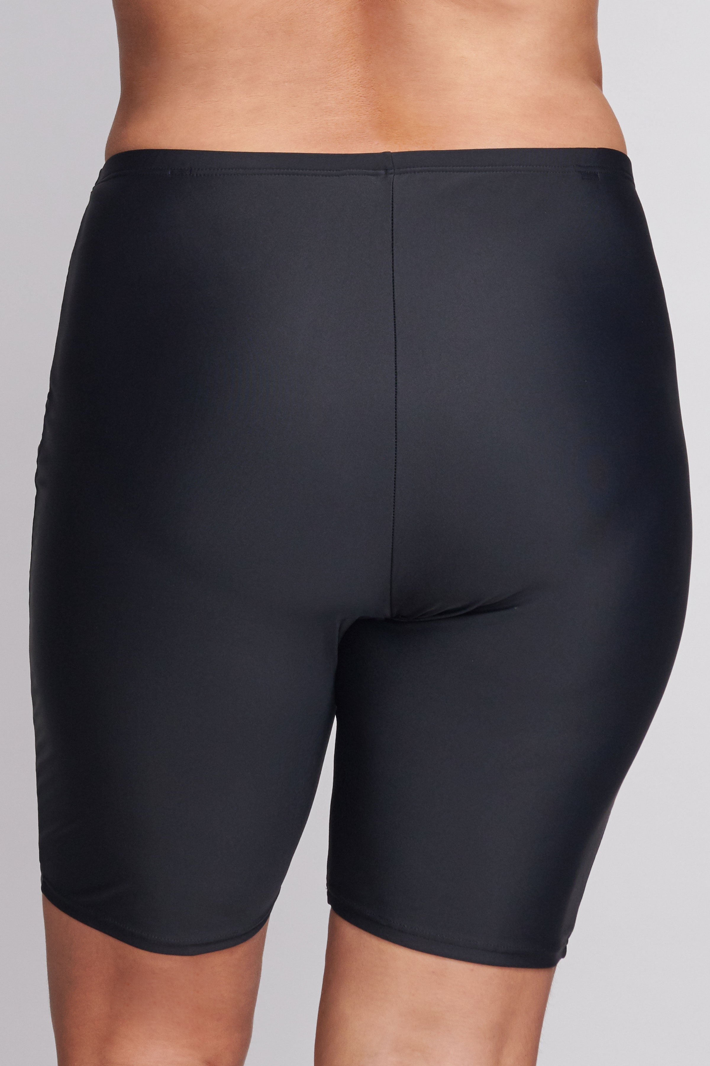 Plus Size Long Length Capri Swim Shorts for Women - Solid Black - Comfortable Beachwear for Swimming, Surfing & Water Sports