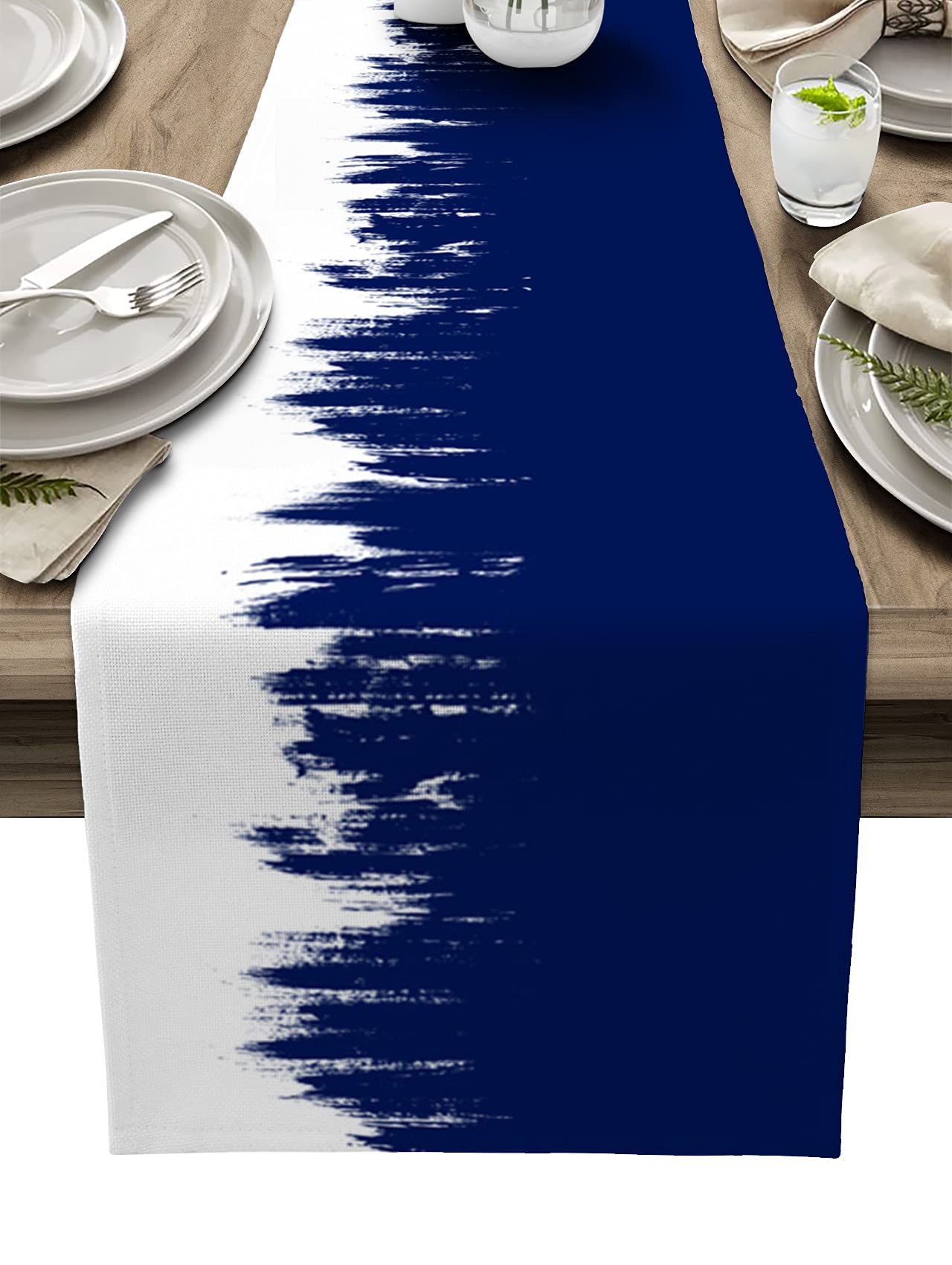 Navy Blue Cotton Linen Table Runner 36