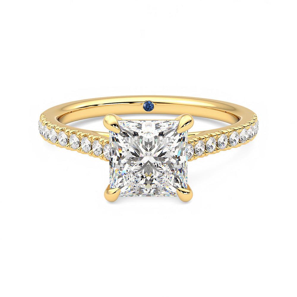 Princess Cut Moissanite Engagement Ring with Hidden Anniversary Stone & Pavé Accents - Perfect for Proposals, Anniversaries & Bridal Jewelry Gifts