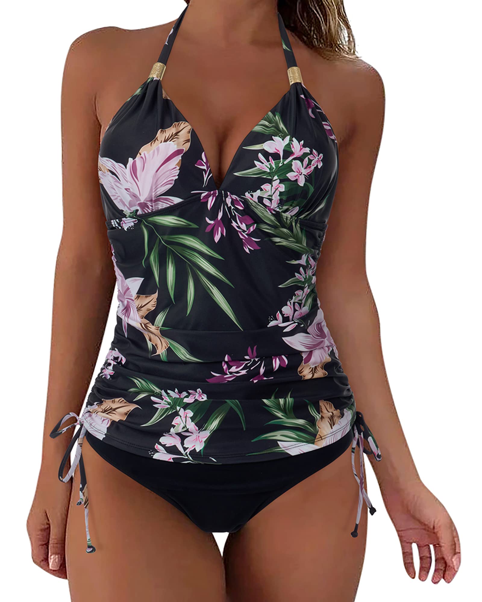 SUUKSESS Women's Halter Tankini Bathing Suit - Sexy Slimming Tummy Control 2 Piece Swimwear Set | Perfect for Beach Vacation, Pool Party & Summer Swimming