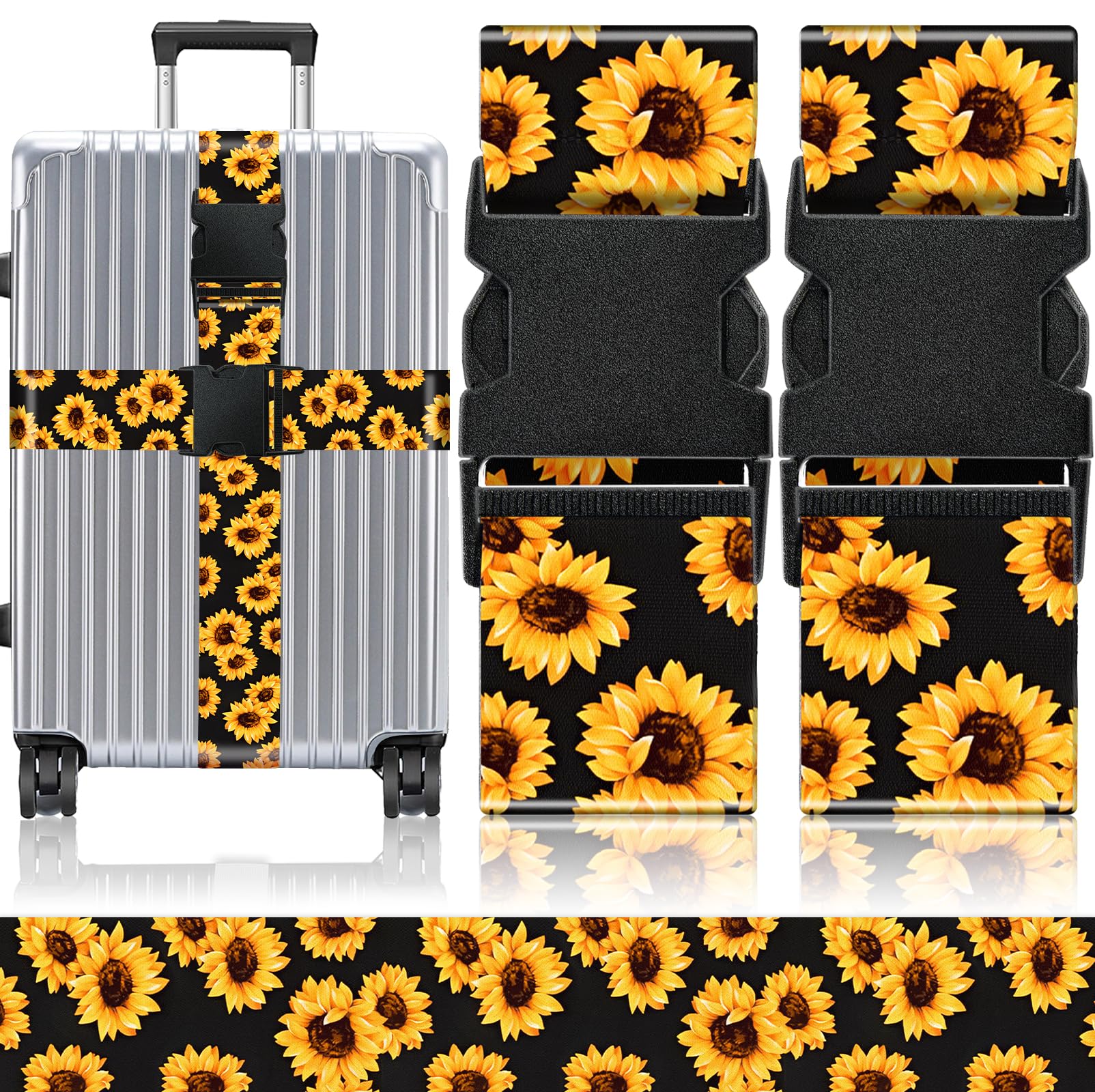 Slohif Adjustable Nylon Luggage Straps for Suitcases - 2 Pack Travel Belt Accessories with Buckle, Luggage Connector & Identifiers - Perfect for Travel, Sleeping Bags, Car Seats & Sunflower Decor