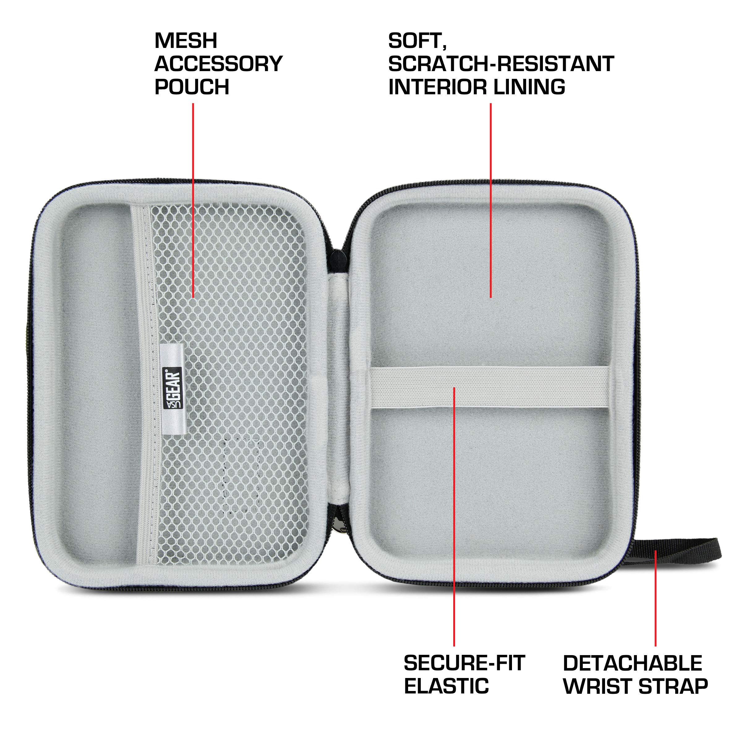 USA GEAR Travel Electronics Organizer - 6.5 Inch Hard Shell Zipper Case with Accessory Pocket - Fits Chargers, Cables, Batteries, Hotspots & GPS Devices - Black - Perfect for Travel, Business & Daily Organization