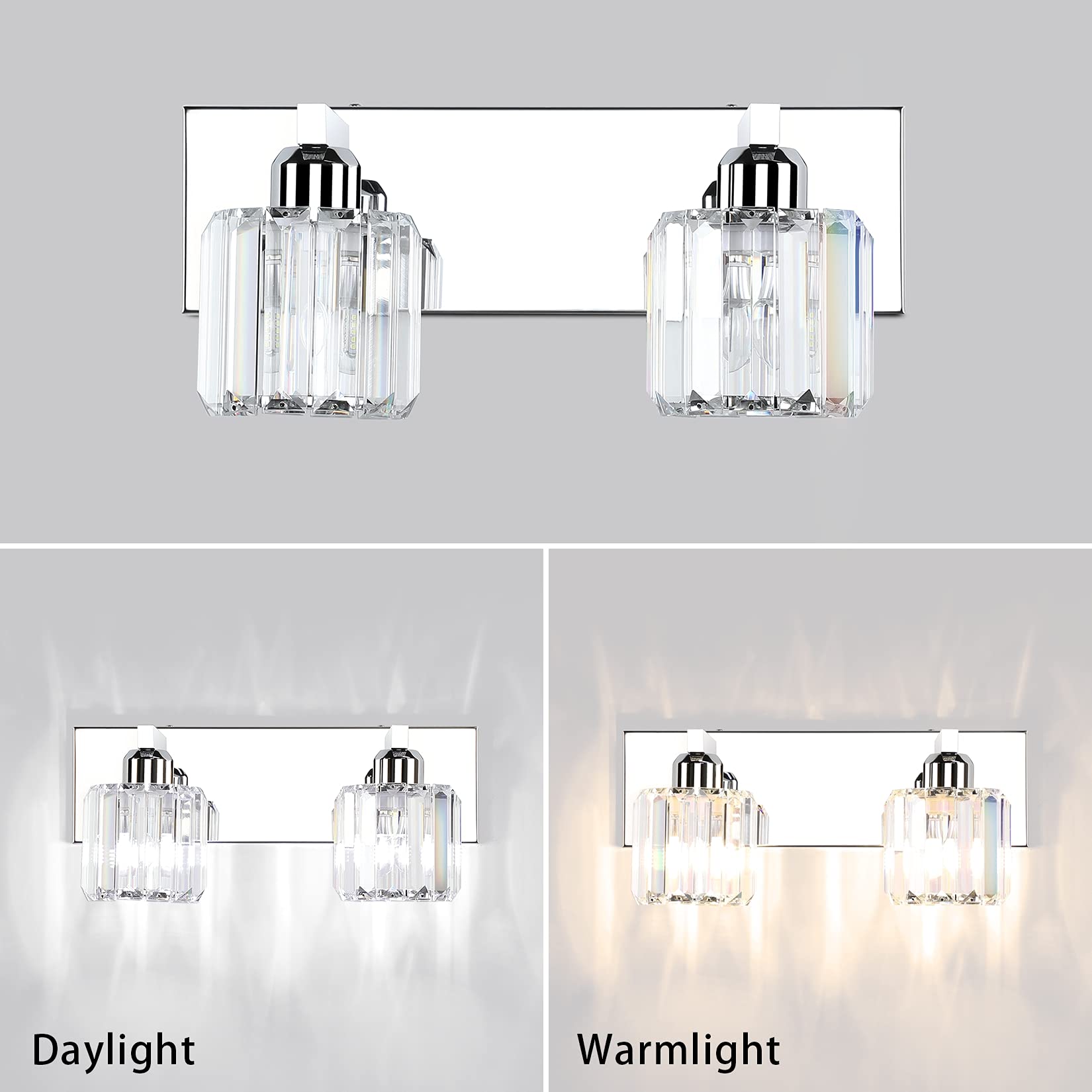 Crystal Vanity Lights for Bathroom - 2-Light Stainless Steel Fixture (No Bulb) - Perfect for Modern Bathroom Makeover