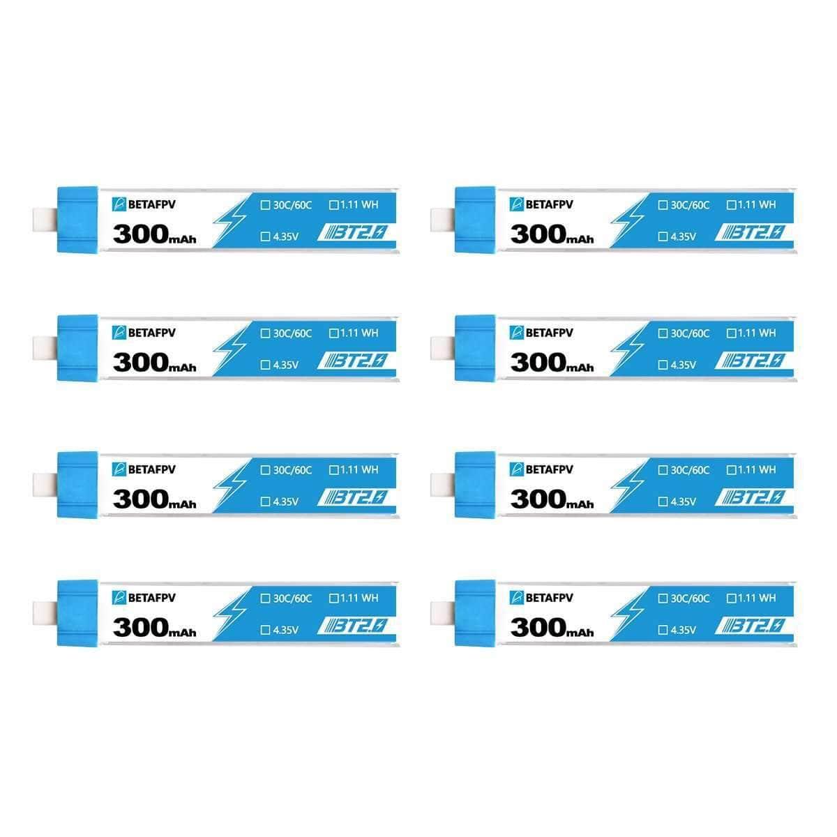 BetaFPV 3.8V 1S 300mAh 30C LiHV Whoop Drone Battery BT2.0 Connector - 8 Pack for Tiny Whoop, Mobula6, and Other Micro FPV Drones - Perfect for Indoor Racing and Freestyle Flying