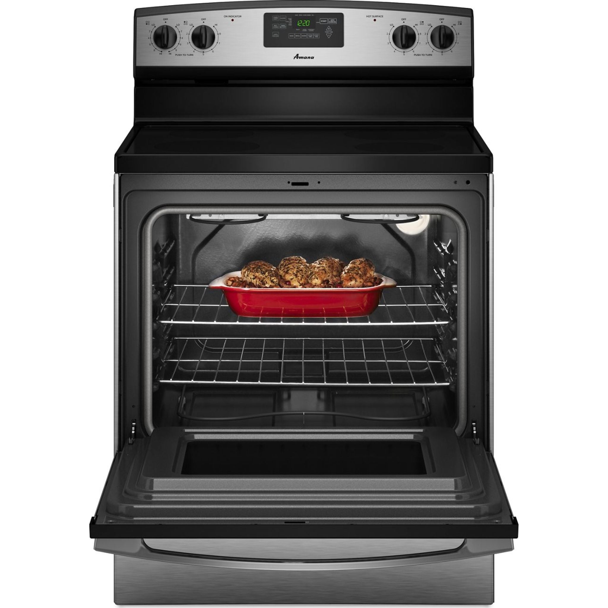 Amana 30 Inch Electric Range YAER6303MFW - White Freestanding Stove with Self-Cleaning Oven & 4 Burners - Perfect for Home Kitchen, Apartment Cooking & Small Space Living