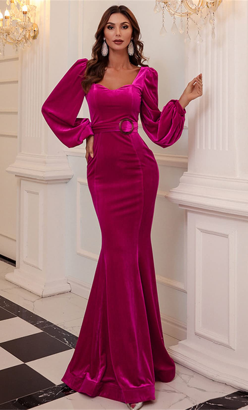 Emanni Women's Velvet Mermaid Evening Gown - Elegant Long Prom Dress for Parties, Weddings & Formal Events (Royal Blue) | Perfect for Homecoming, Cocktail Parties & Special Occasions
