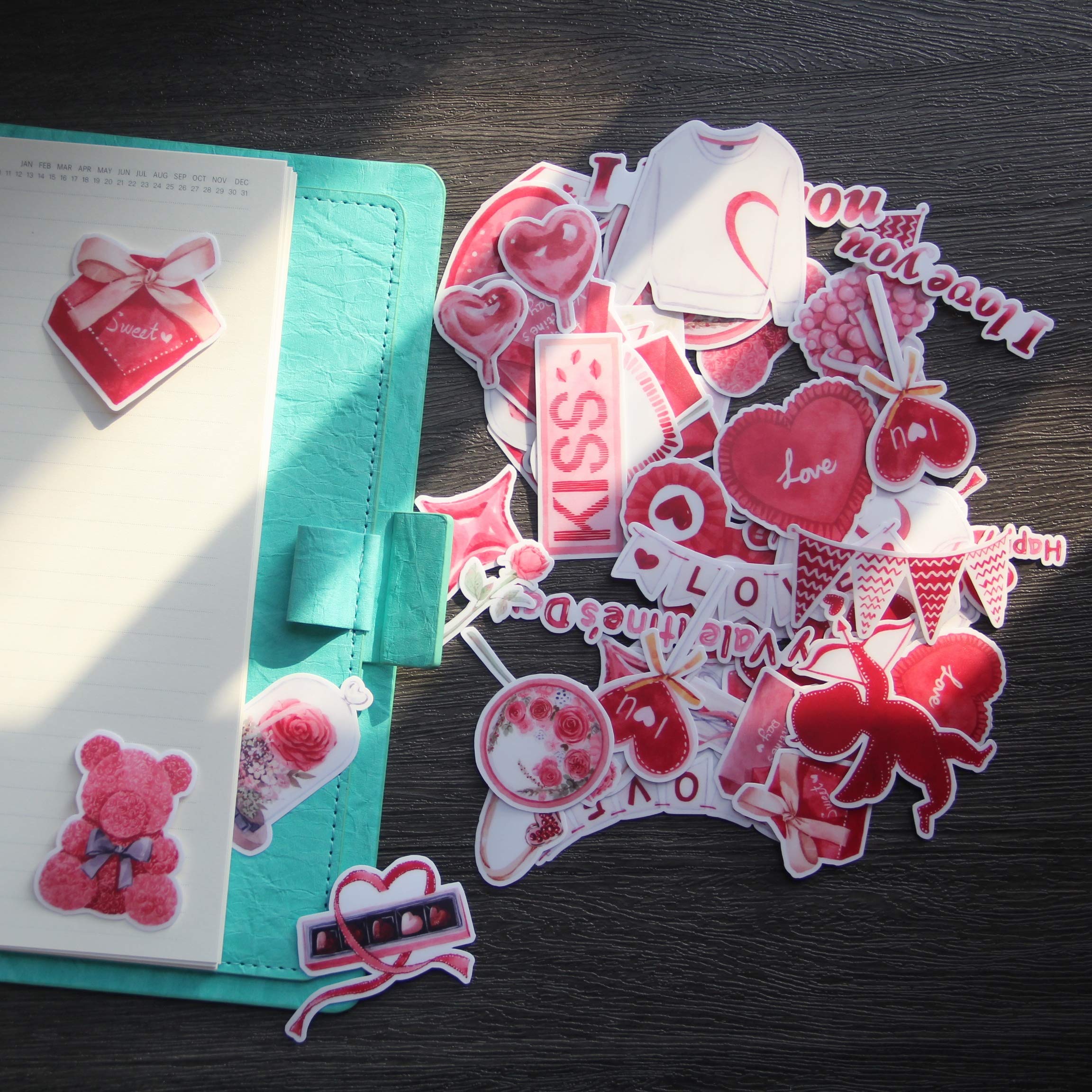 56pcs Waterproof Valentine's Day Stickers - Sweet Love Romantic Vinyl Decals for Scrapbooking, Laptop, Water Bottle, Journaling | Perfect for DIY Crafts, Gift Wrapping & Personalized Decorations