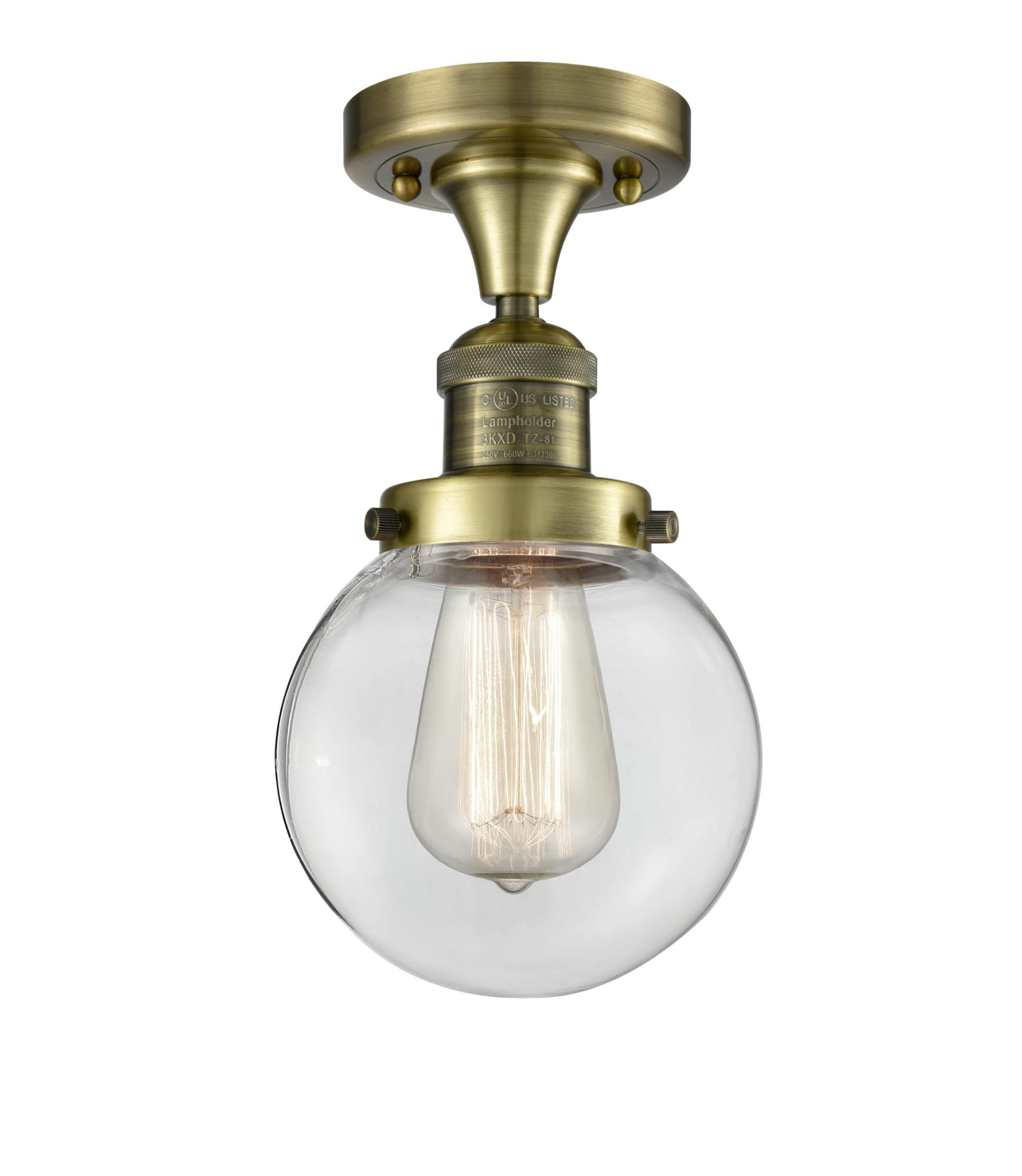 Innovations 517-1CH-AB-G202-6 1-Light Flush Mount Ceiling Light Fixture in Antique Brass - Perfect for Bedroom, Hallway, or Closet Lighting