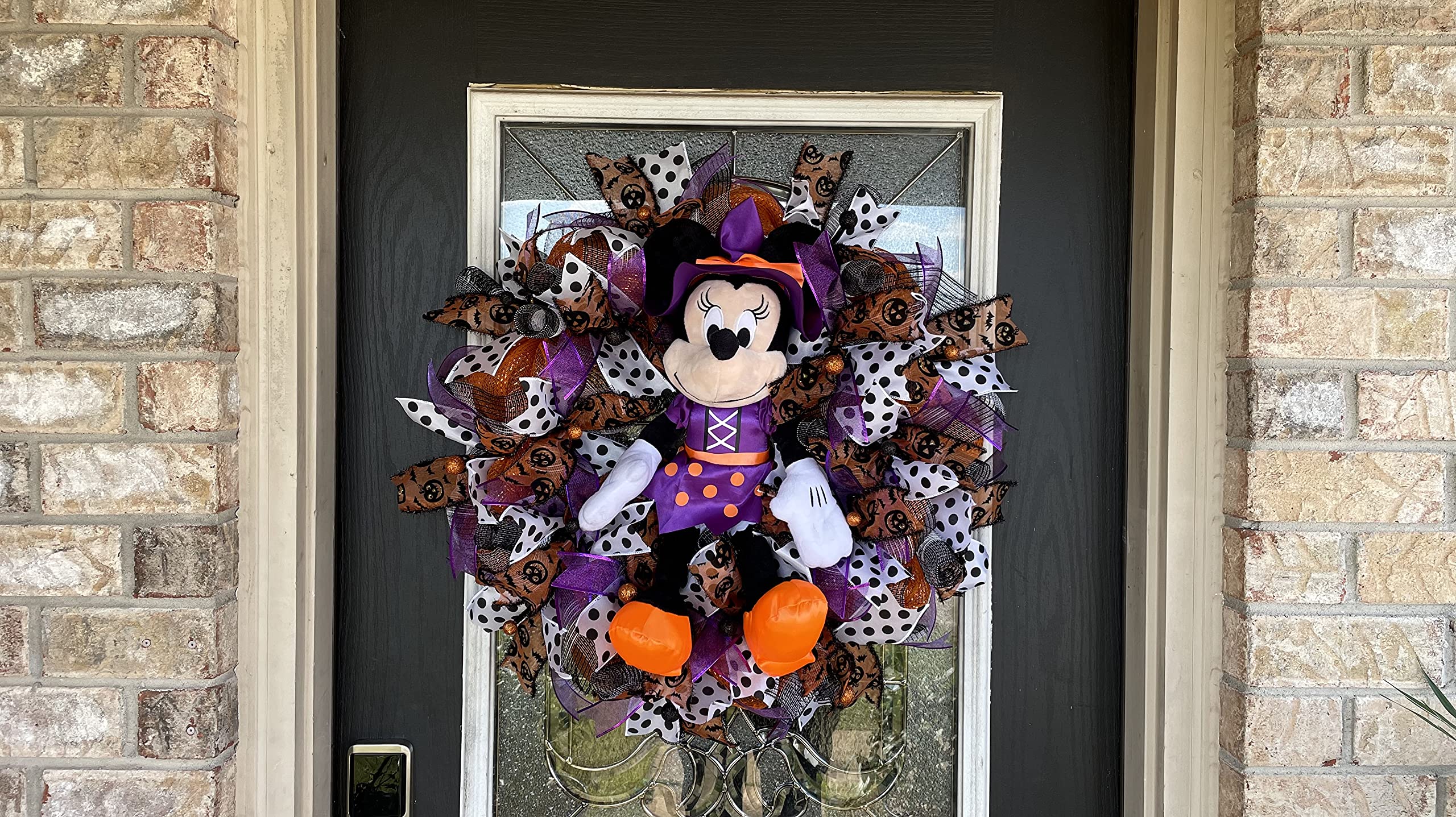 Minnie Mouse Halloween Wreath - Plush Disney Witch Decor for Front Door, Birthday & Anniversary Gift - Perfect for Halloween Party, Home & Door Decoration