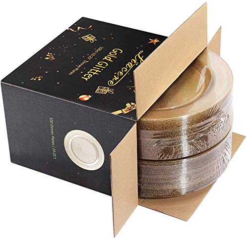 Premium Gold Plastic Plates - 100 Pack Elegant Disposable Salad & Dessert Plates for Weddings, Parties, Events - Perfect for Catering, Buffets, and Special Occasions
