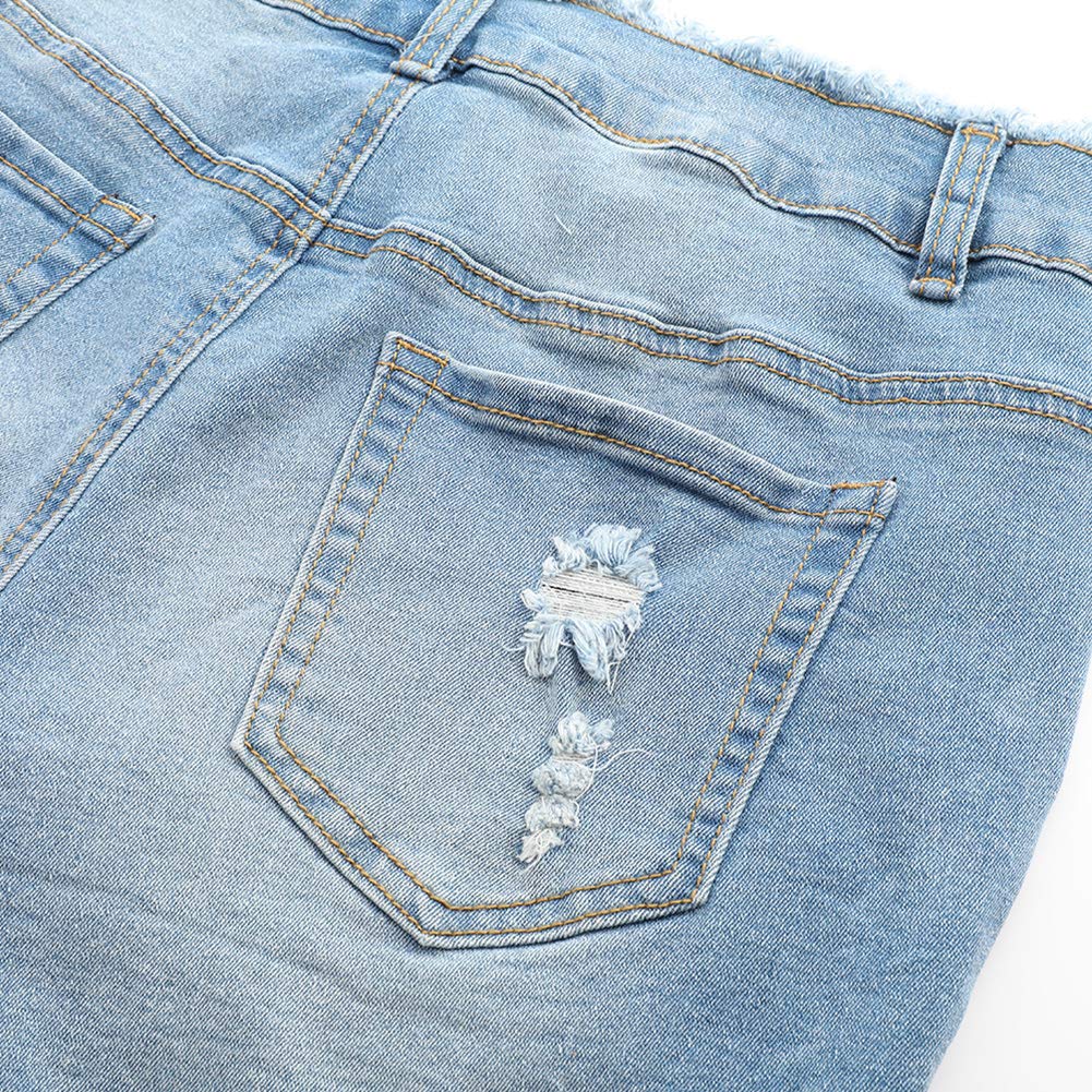 THUNDER STAR Women's Ripped Jean Shorts - Mid Rise Stretchy Denim Shorts with Frayed Raw Hem | Perfect for Summer Outfits, Casual Wear & Street Style Fashion