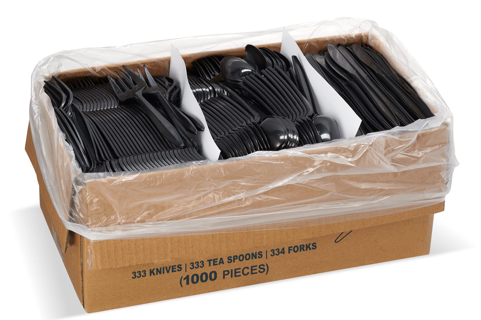 1000-Piece Black Disposable Plastic Cutlery Set - Heavy Duty Forks, Knives & Spoons (334 Forks, 333 Knives, 333 Spoons) - Bulk Silverware for Parties, Catering, Picnics & Events