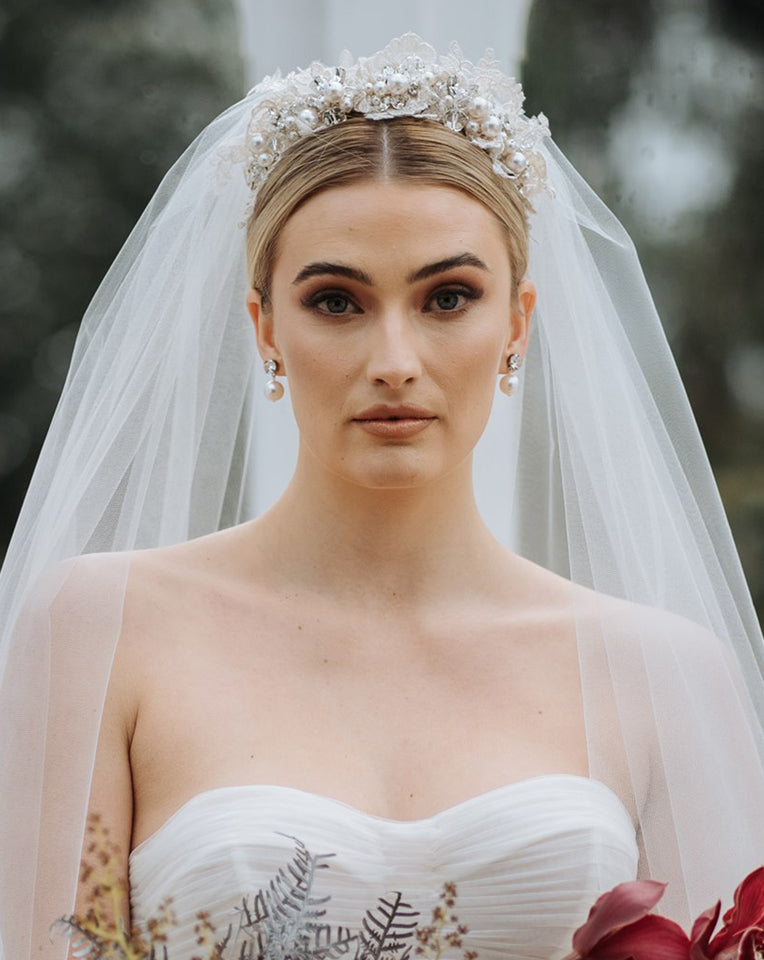 Elegant Pearl and Lace Wedding Headband - Carmelina by Kezani Bridal Hair Accessory for Bride, Bridesmaids & Flower Girls | Perfect for Weddings, Engagements & Formal Events