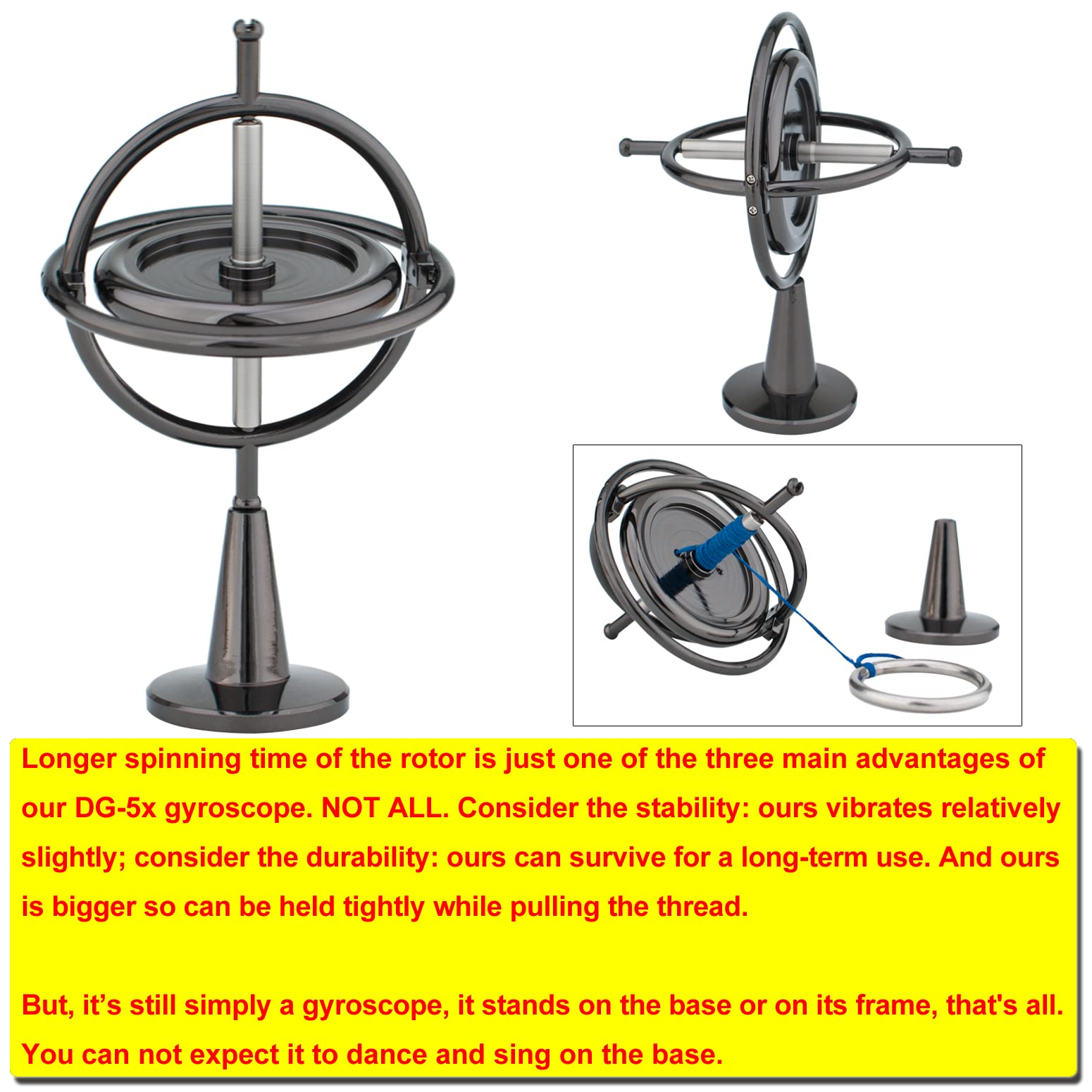 Premium Heavy Duty Gyroscope - CNC Machined Solid Steel Rotor for Stability & Durability | Drop Tested | Long Spin Time Fidget Toy | Anti-Gravity Magic Gear DG-5PROLite-02 | Perfect for Stress Relief, Office Desk Toys & STEM Education