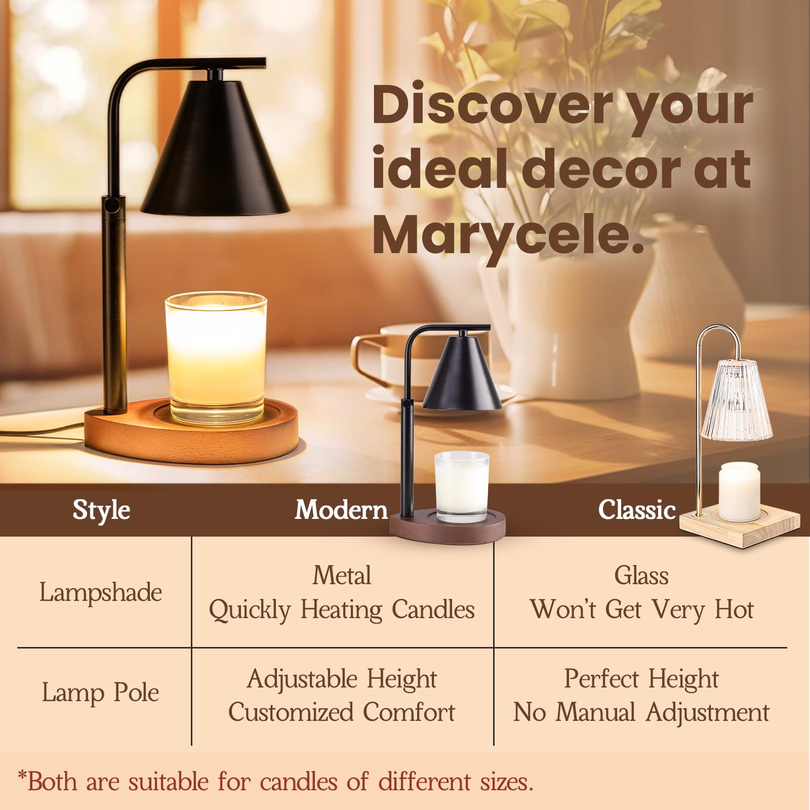 Black Candle Warmer Lamp with Timer - Adjustable Height Electric Candle Melter for Home Decor, Romantic Ambiance & Aesthetic Gifts for Women - Perfect for Bedroom, Bathroom, Living Room & Spa Relaxation