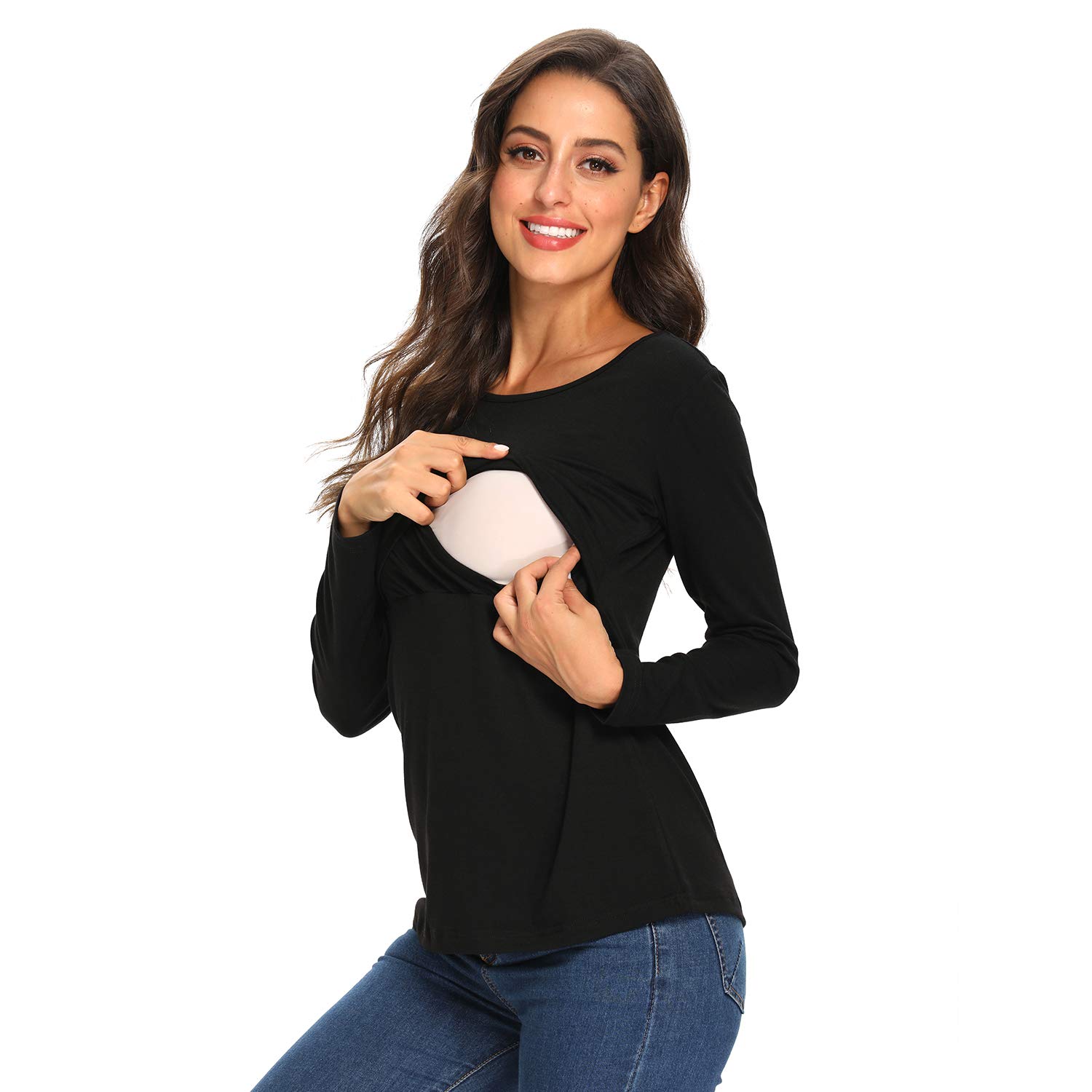 L-Shaped Maternity Nursing Tops for Women - 3 Pack Short Sleeve Crew Neck Breastfeeding Shirts in Navy Blue | Comfortable & Stylish for Pregnancy, Nursing, and Everyday Wear