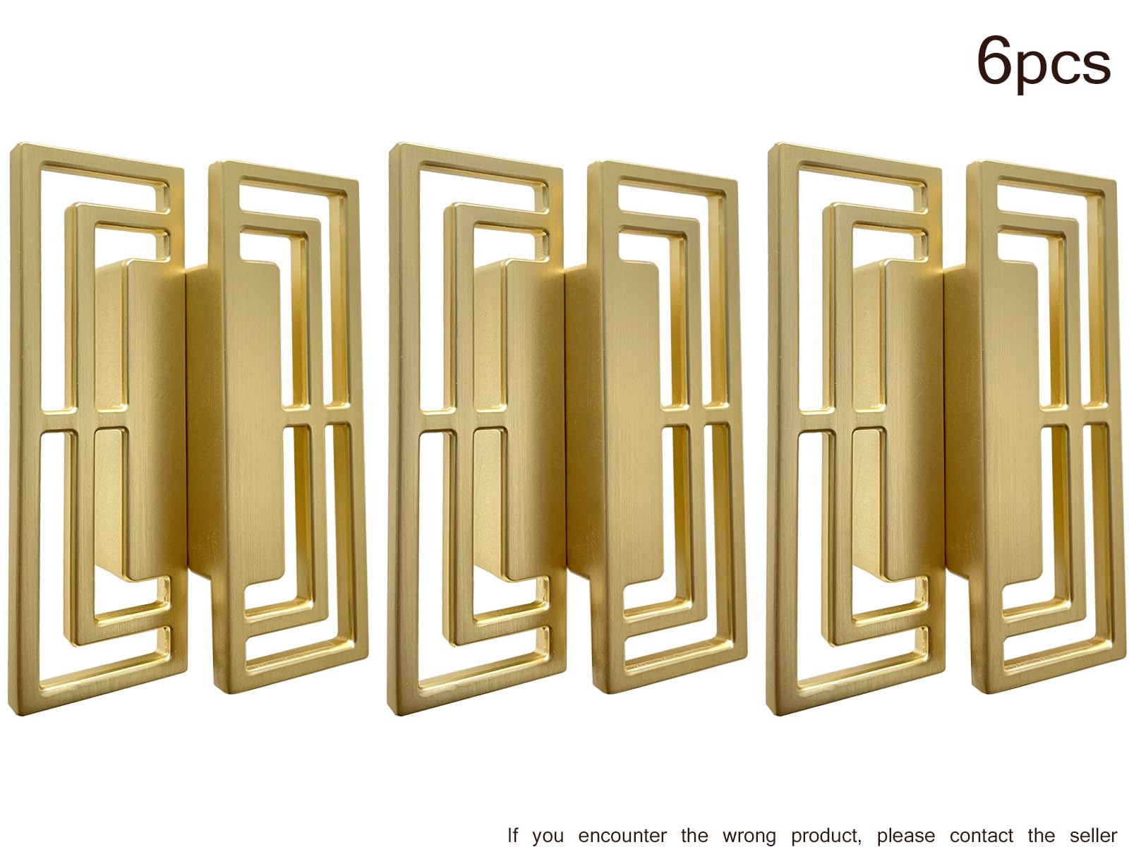 6Pcs Gold Brushed Drawer Handles Pulls - Modern Chinese Auspicious Pattern Cabinet Knobs, 32mm Double Hole Golden Copper Handles for Closet, TV Stand, Dresser & Furniture Hardware (Home Decor Upgrade)