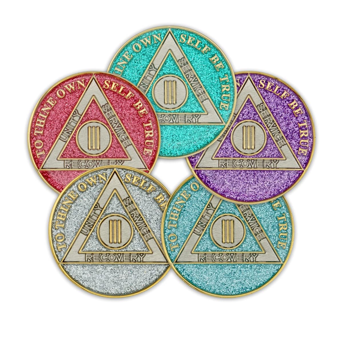 3 Year Sobriety Coin - Glitter Triplate AA Chip Recovery Anniversary Token (Purple) | Celebrate Sobriety Milestones, AA Meetings & 12-Step Programs | Perfect for Gifts, Medallions & Addiction Recovery Support