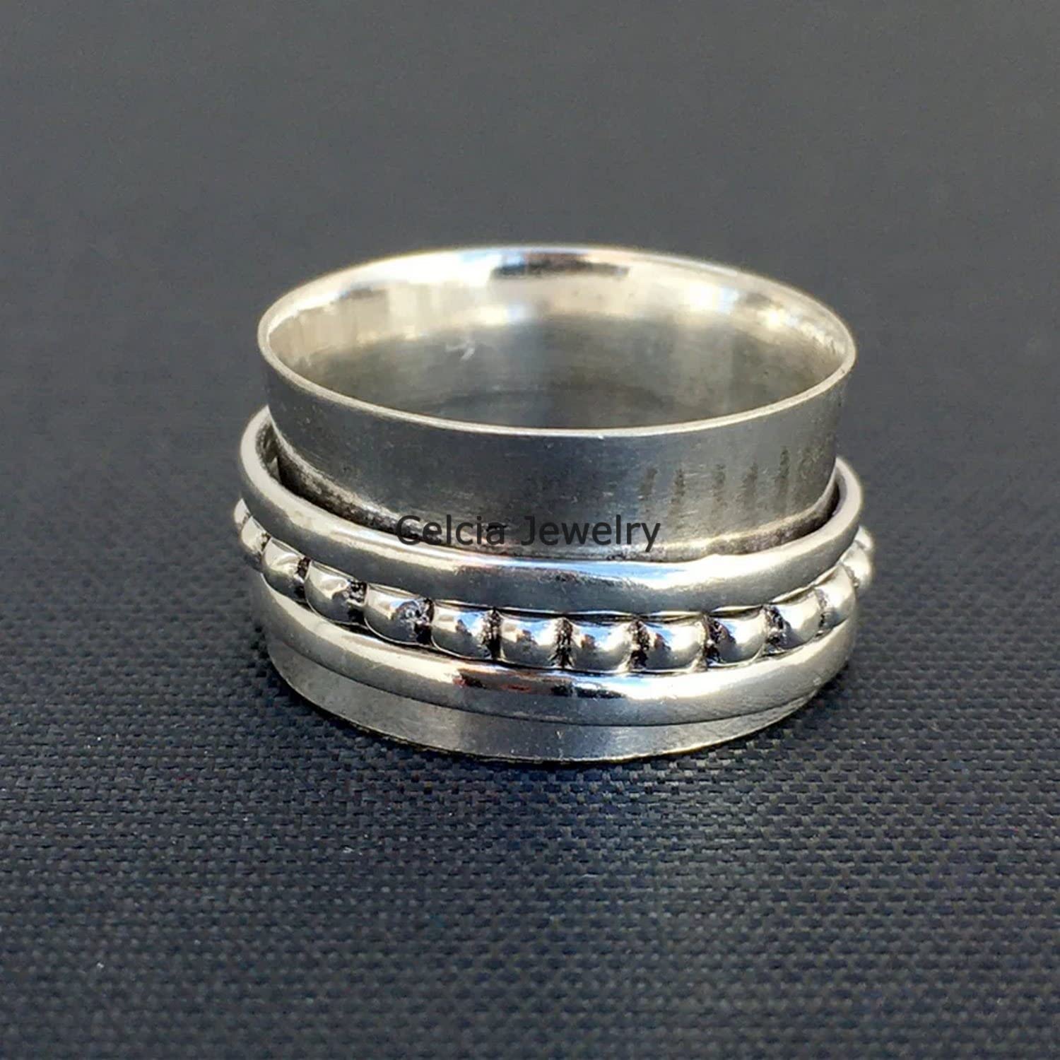 925 Sterling Silver Anxiety Spinner Ring for Women & Men - Unisex Fidget Spinner Ring for Stress Relief, Meditation & Yoga - Boho Worry Ring, Thumb Ring - Perfect Mothers Day Gift (Size 7) - Ideal for Anxiety Relief, Office Stress & Mindfulness Practice