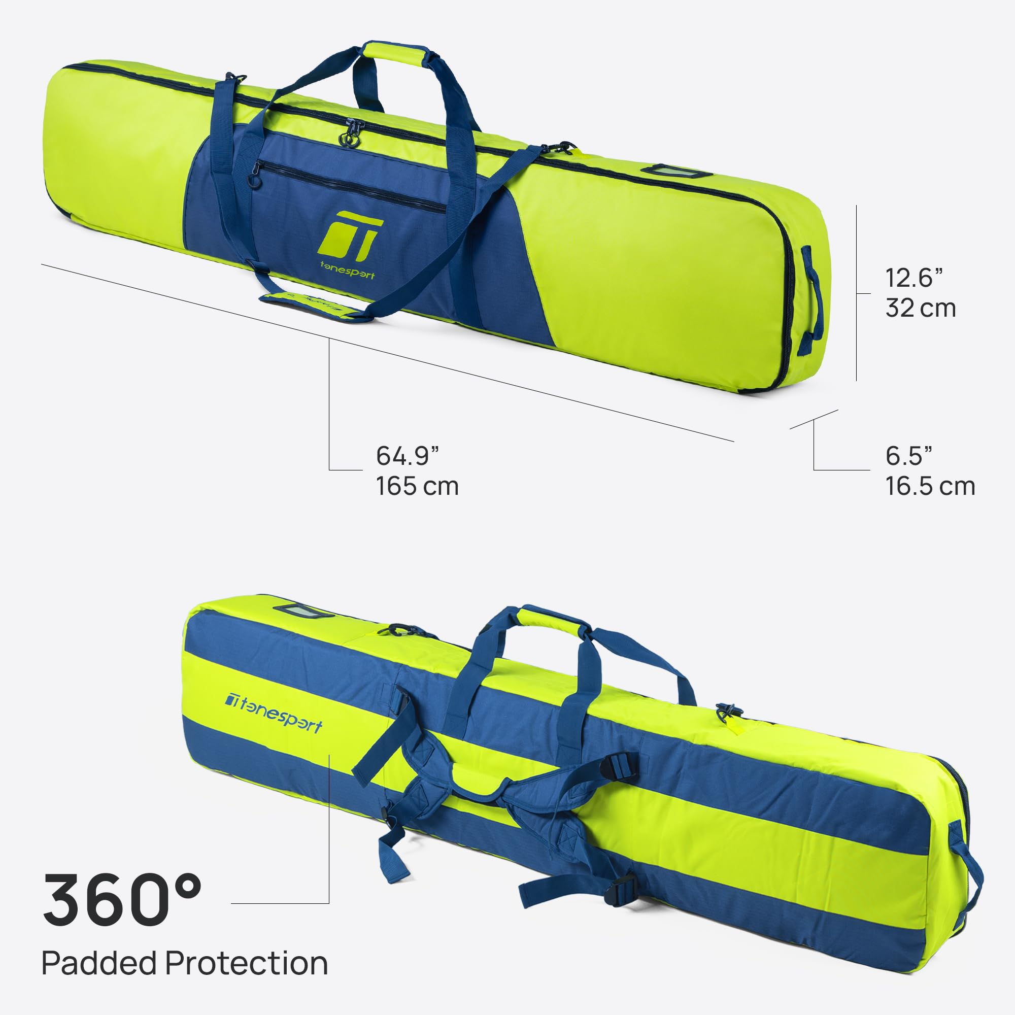 **Padded Waterproof Snowboard Travel Bag for Airplanes - Up to 165cm Snowboards - Durable & Protective for Flying, Storage & Transport**    *Perfect for air travel, mountain trips, and secure snowboard storage.*