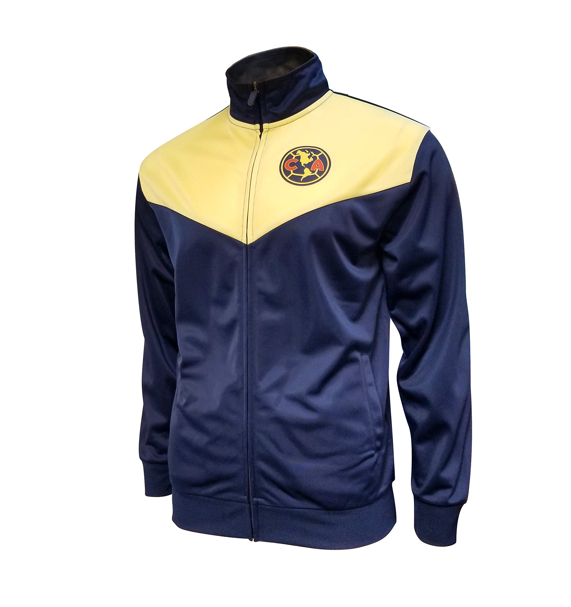 Officially Licensed Club America Track Jacket - Men's Long Sleeve Full Zip Soccer Jacket for Training & Match Days (Navy Blue with Yellow Accents) - Perfect for Football Fans, Gameday Outfits & Casual Wear