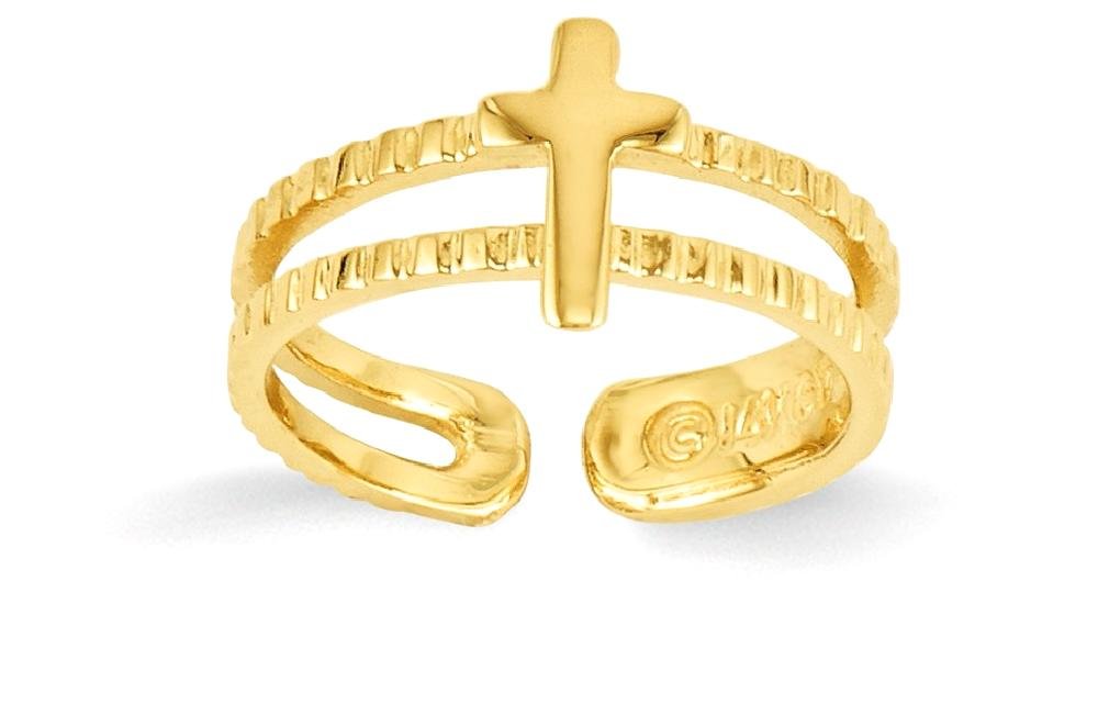 14K Solid Yellow Gold Adjustable Toe Ring - Open Midi Band Cross Design for Women | Perfect for Summer, Beach, Pool Parties & Pedicure Showcase