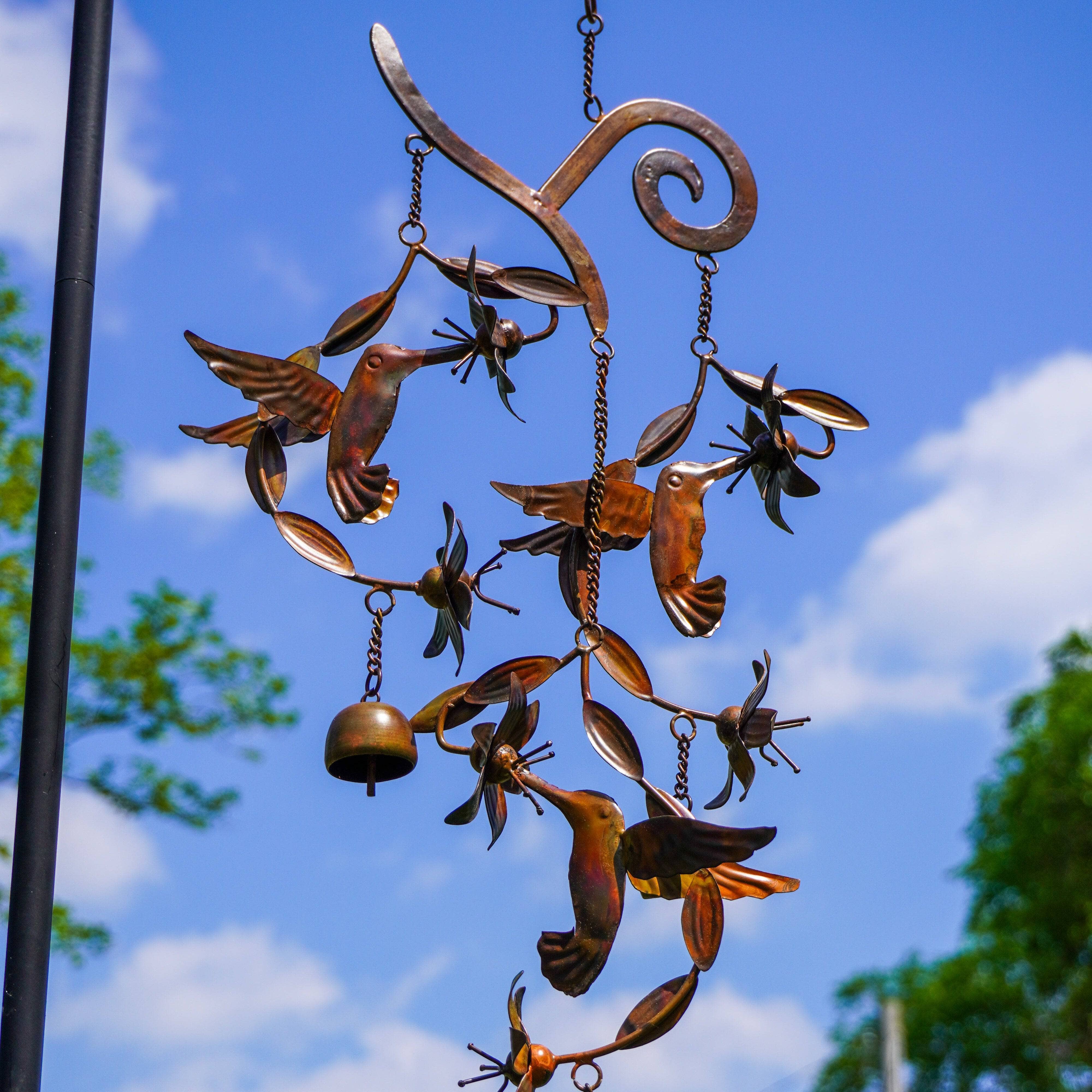 Beautiful Hummingbird & Floral Wind Chime - Handcrafted Metal Garden Decor for Outdoor Patio, Porch & Backyard - Soothing Wind Sounds for Relaxation