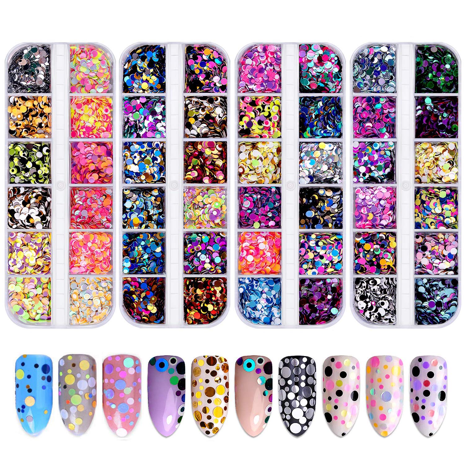 48 Colors Nail Sequins - FITDON Mixed Round Thin Shining 3D Nail Art Glitter Flakes for Manicure, DIY Nail Decals & Makeup Decoration | Perfect for Nail Salons, Home DIY Projects, and Party Nail Art Designs